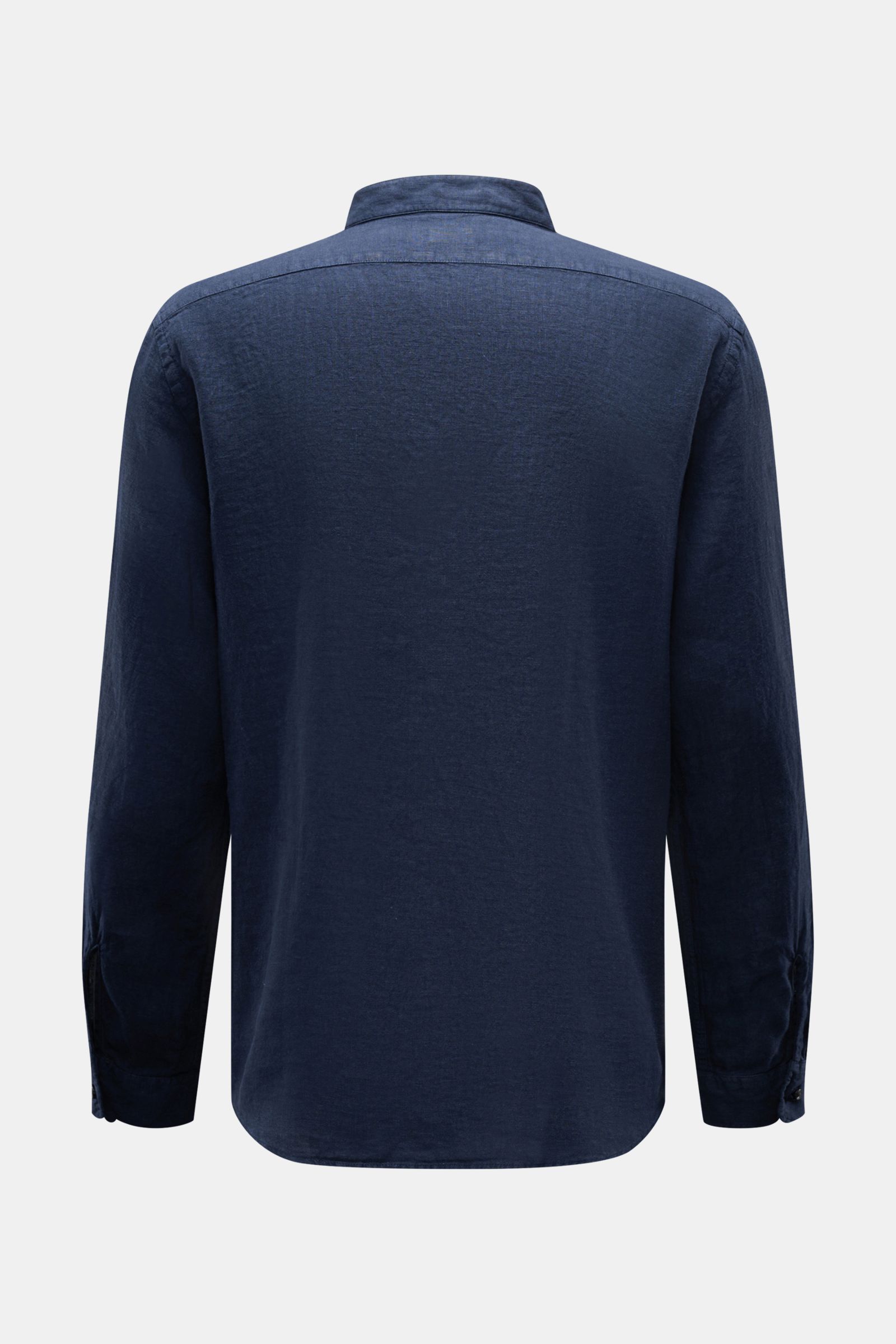 04651/ A trip in a bag Leinenhemd 'Linen Guru' Grandad-Kragen navy