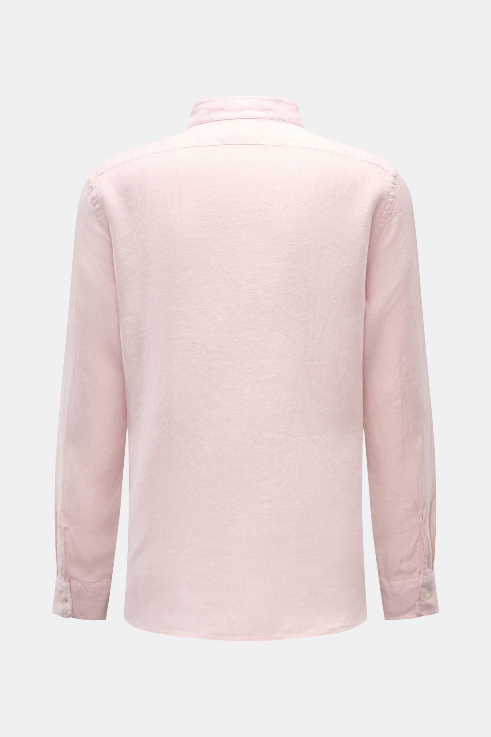 04651/ A trip in a bag Leinenhemd 'Linen Guru' Grandad-Kragen rosé, Rückansicht, reines Leinen, Regular Fit, weicher Griff, Sportmanschette, kurze Saumschlitze.