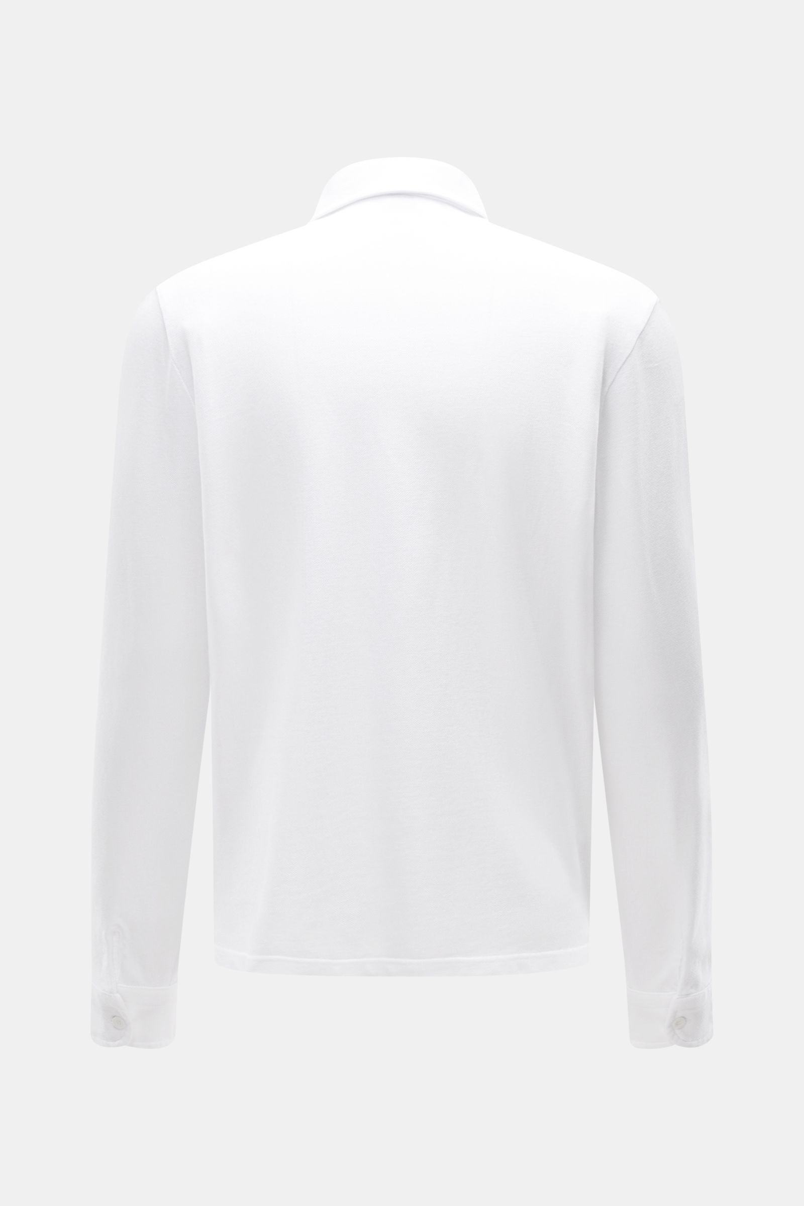 Back view of the 04651/ A trip in a bag Piqué shirt slim collar white, a casual pure cotton piqué shirt with long sleeves and barrel cuffs.

Casual everyday basic by 04651/ A TRIP IN A BAG: This casual shirt in pure cotton piqué has an attractive relax