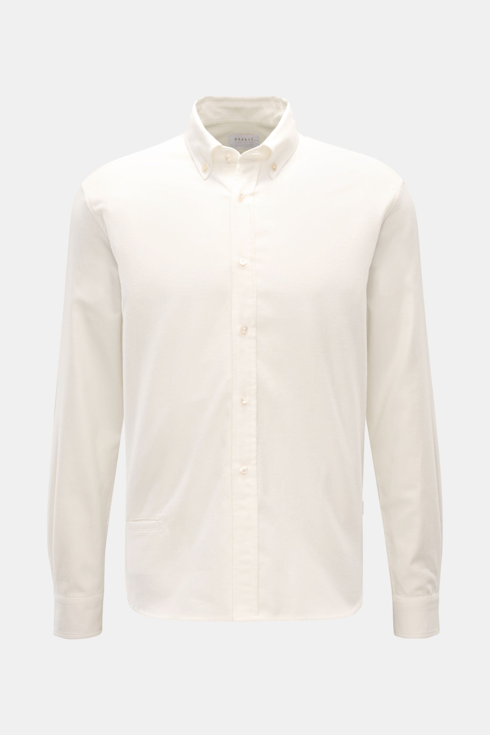 Frontale Aufnahme des offwhite 04651/ A trip in a bag Flanellhemd Button-Down-Kragen mit weichem Griff, Regular Fit, Knopfleiste und Sportmanschette.