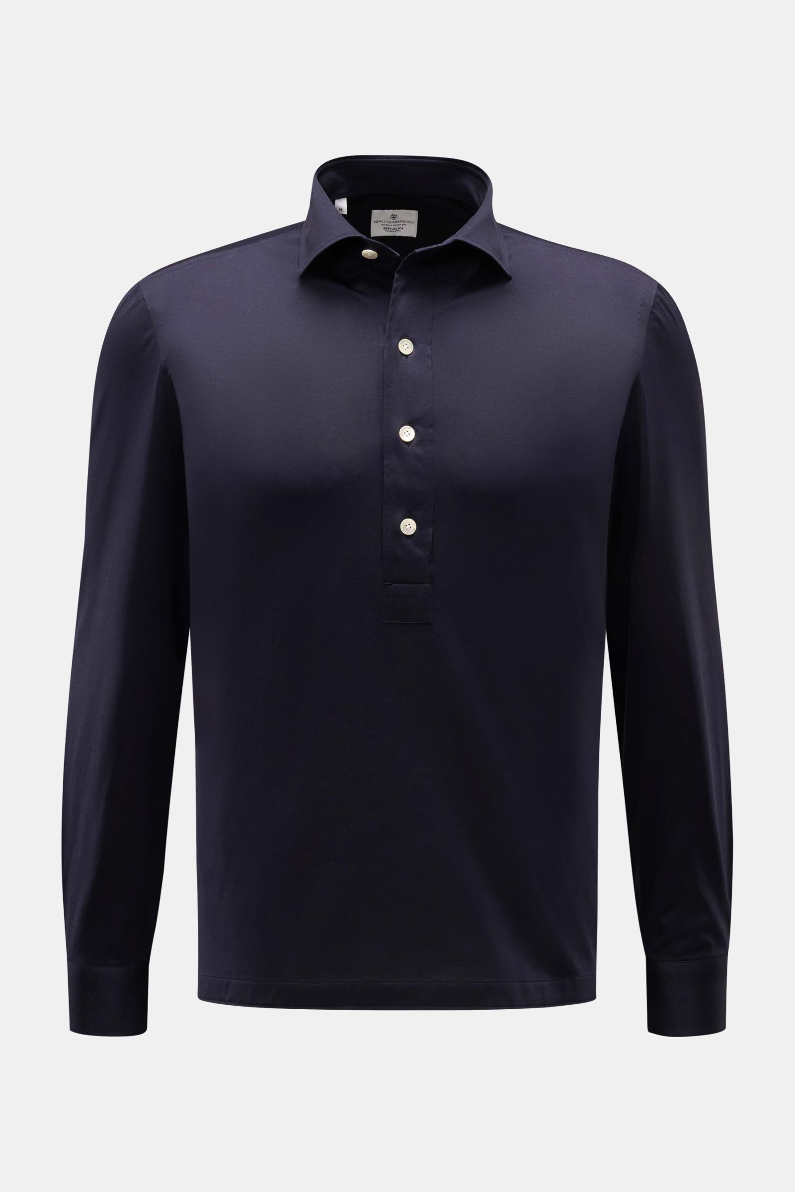 Giampaolo Jersey Popover-Hemd Haifisch-Kragen navy, frontale Perspektive, Baumwoll-Jersey, Regular Fit, Perlmuttknöpfe, Sportmanschette, gerader Saum, kurze Saumschlitze, leichte Qualität.