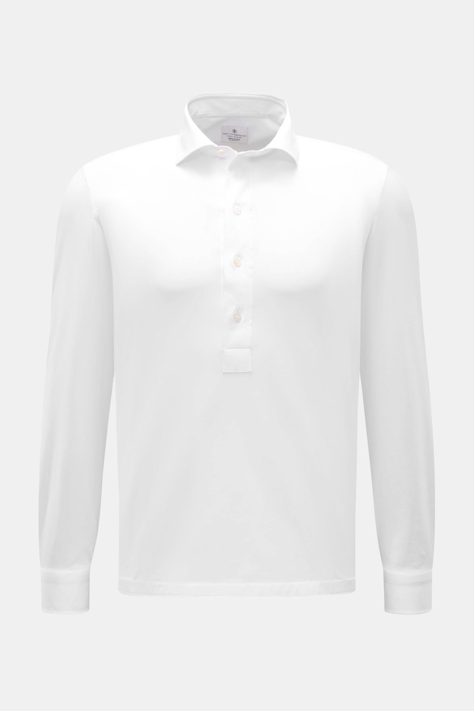 Giampaolo Jersey Popover-Hemd Haifisch-Kragen weiß, frontal fotografiert, aus leichter Baumwoll-Jersey, Regular Fit, Perlmuttknöpfe, Sportmanschette.