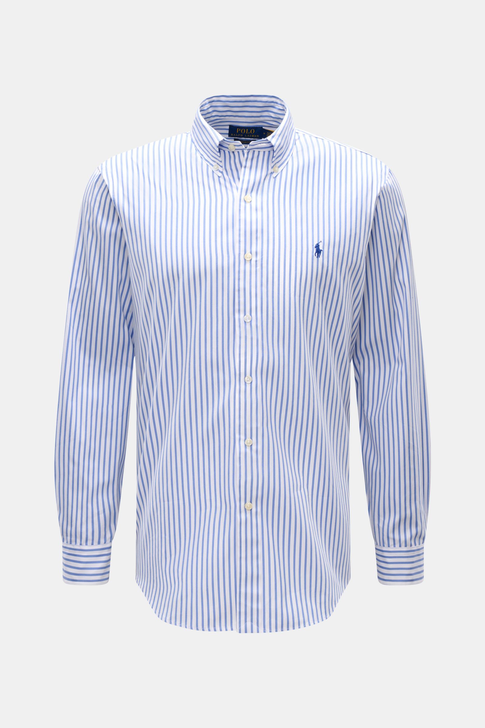 Polo Ralph Lauren Casual Hemd Button-Down-Kragen blau/weiß gestreift, reine Baumwolle, Regular Fit, frontale Perspektive, klassisches Design.
