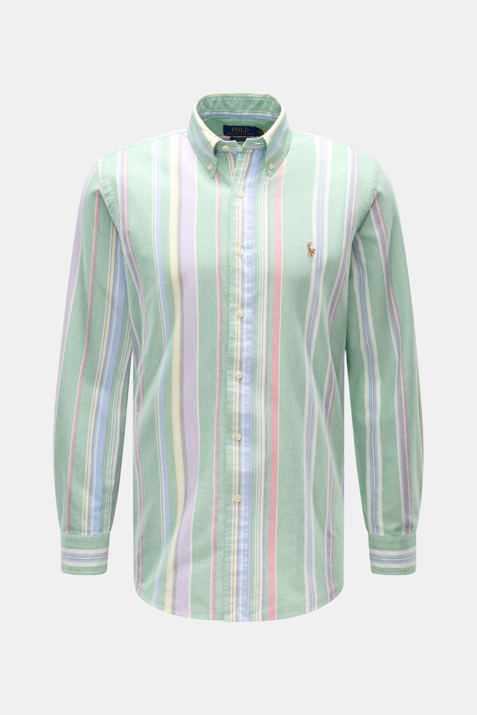 Polo Ralph Lauren Oxford-Hemd Button-Down-Kragen grün/multicolor gestreift, Slim Fit, aus reiner Baumwolle, Frontansicht mit weichem Griff und klassischem Design.