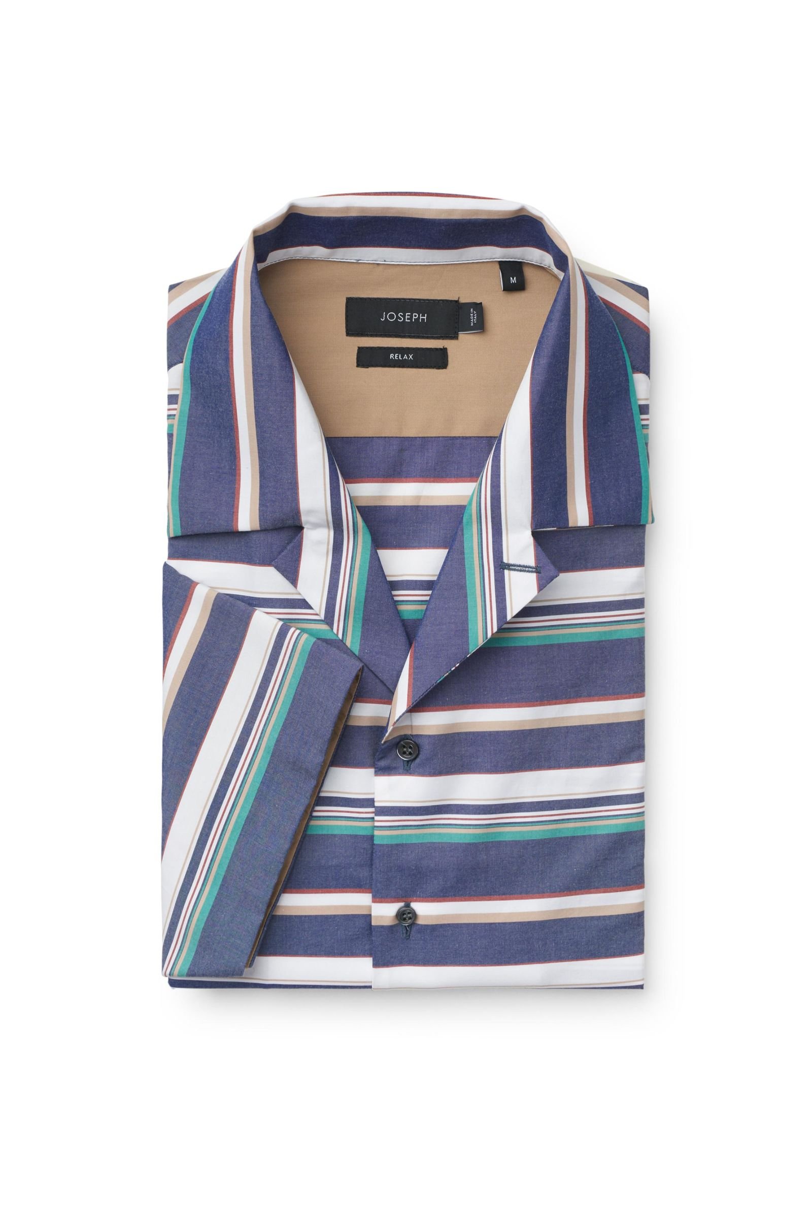 Short-sleeved shirt Cuban collar grey-blue/white striped