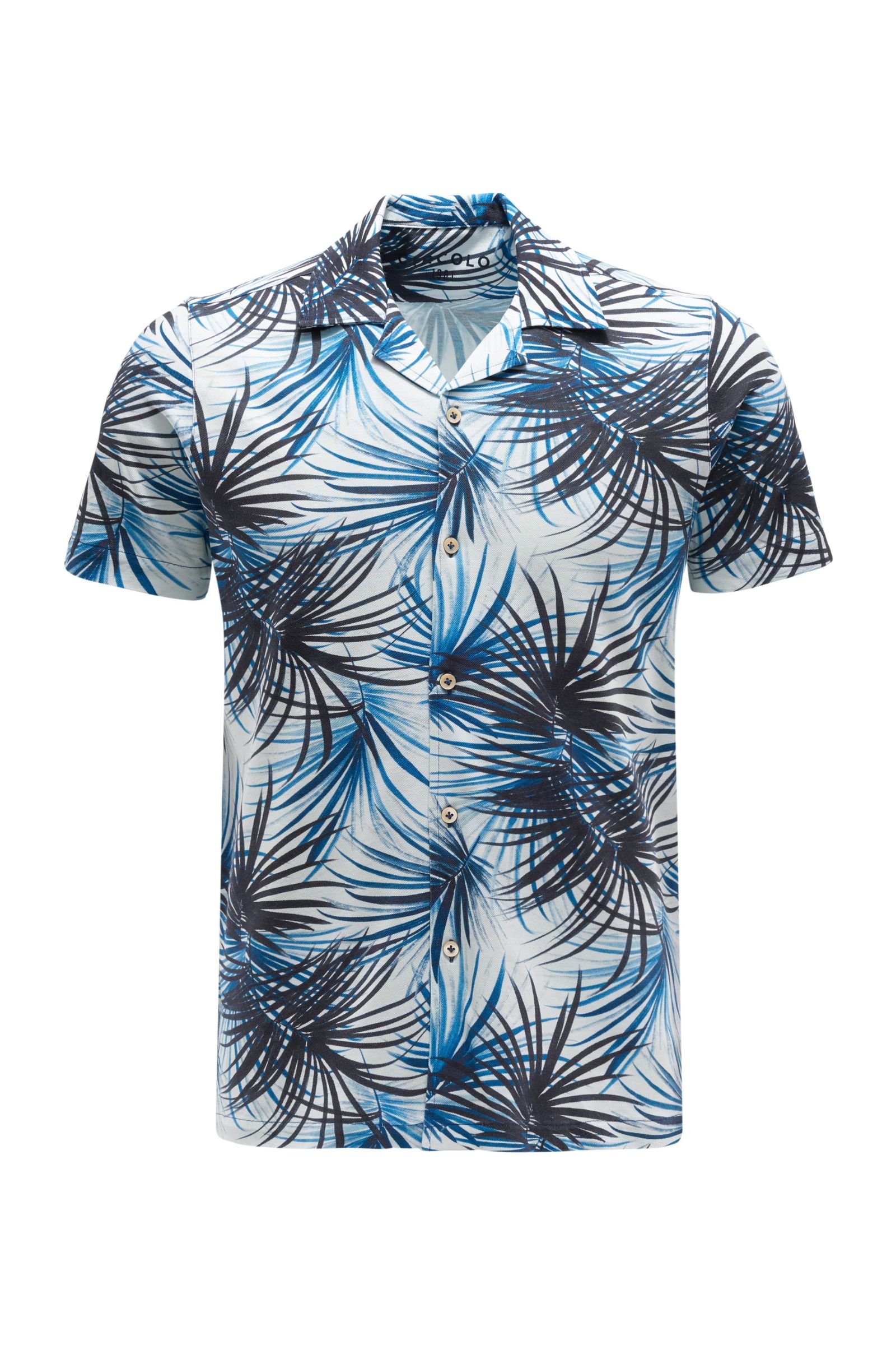 Short sleeve shirt Cuban collar blue patterned