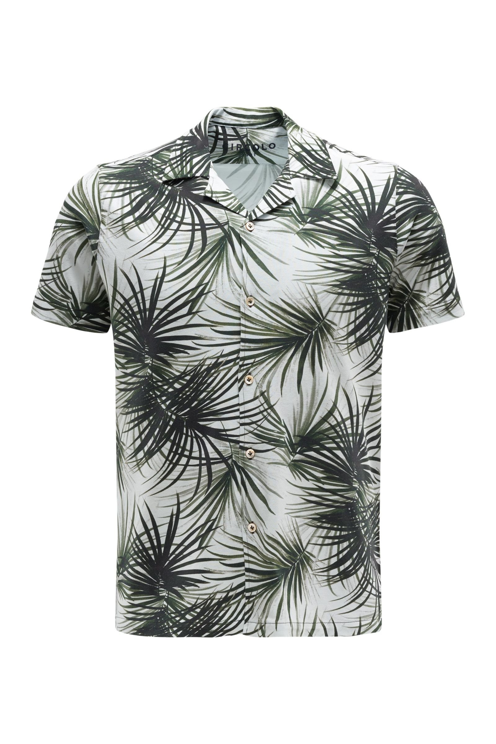 Short sleeve shirt Cuban collar dark green patterned
