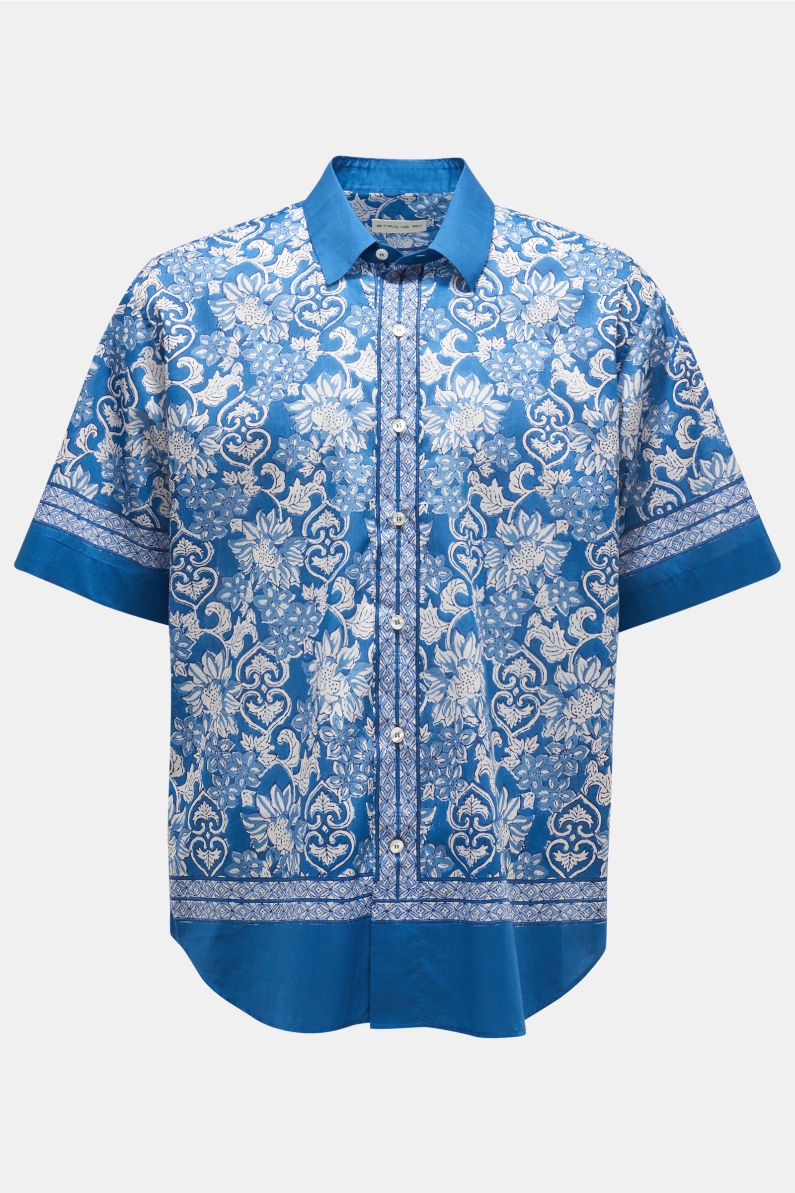 Short-sleeve shirt Kent collar grey-blue patterned