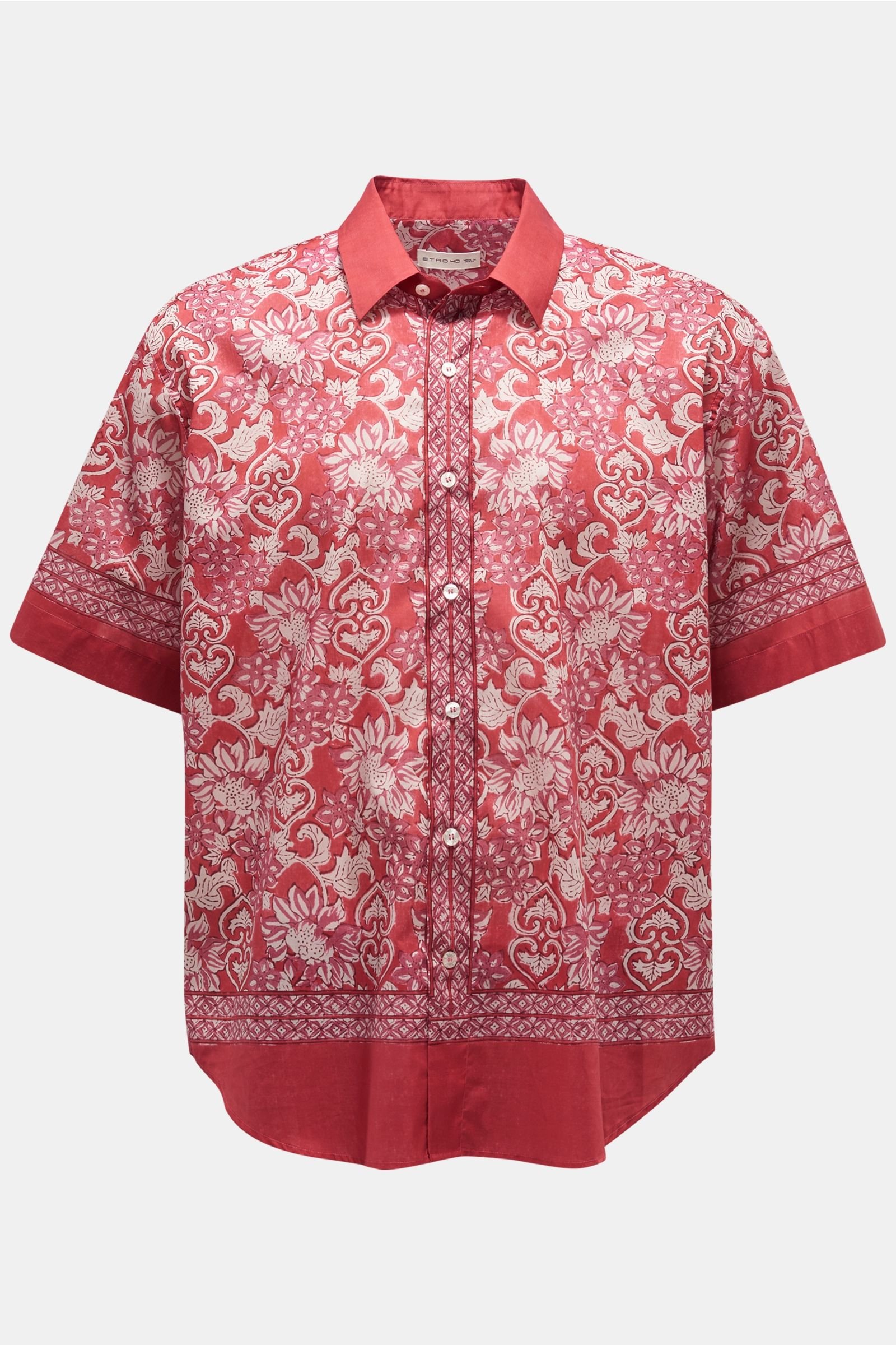 Short sleeve shirt Kent collar dark red patterned