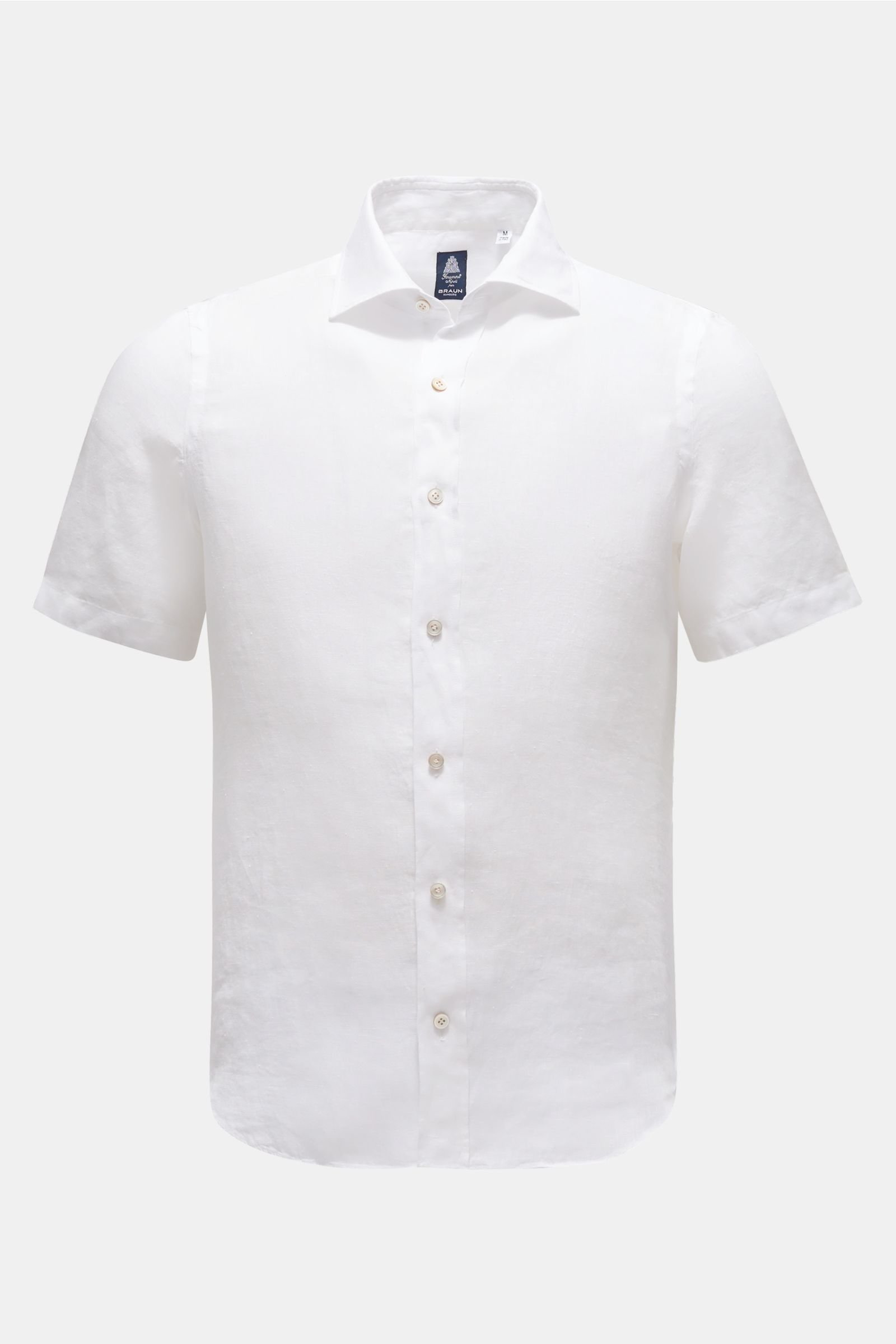 Linen short sleeve shirt 'Luigi Giglio' narrow collar white