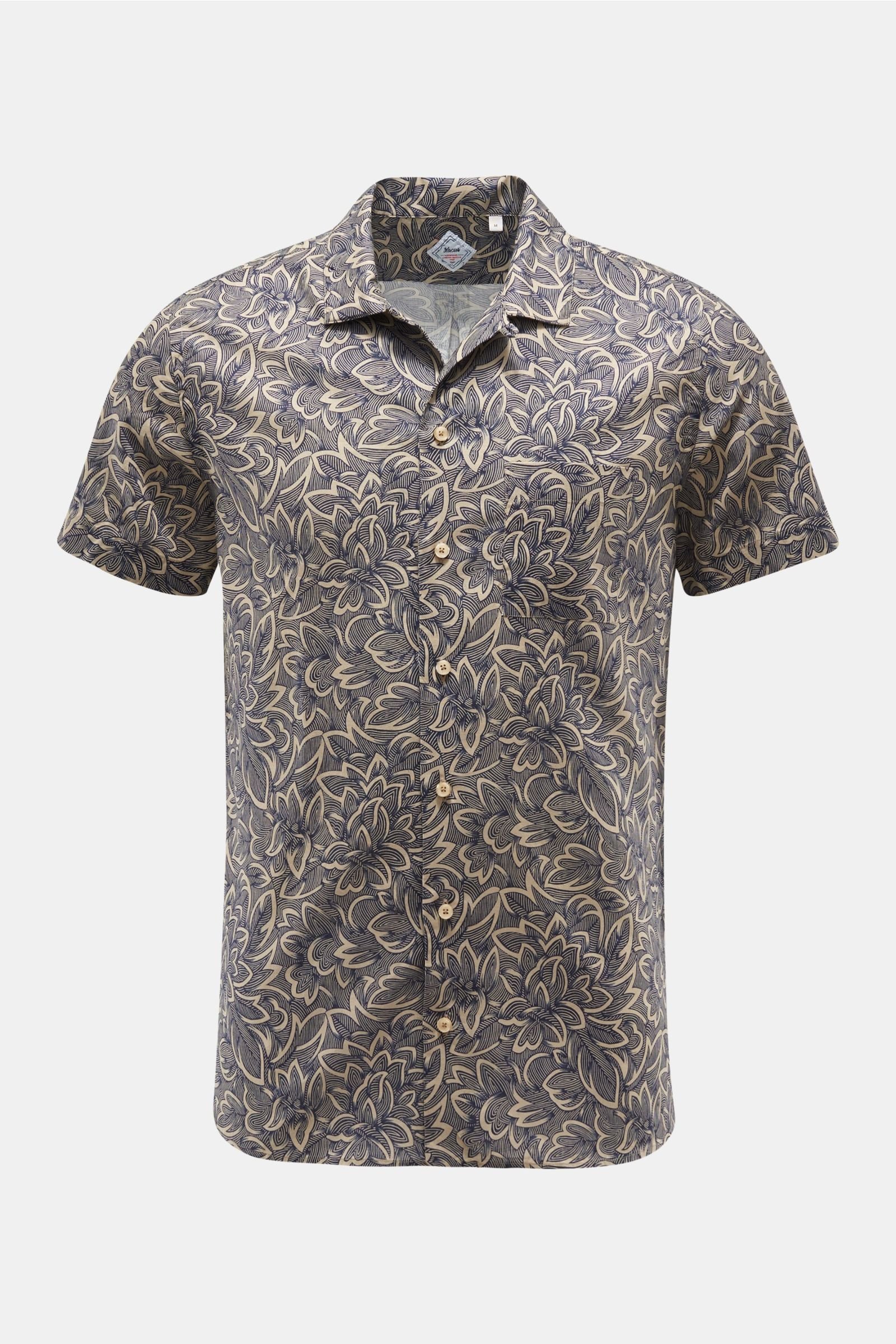 Short sleeve shirt Cuban collar navy/beige patterned