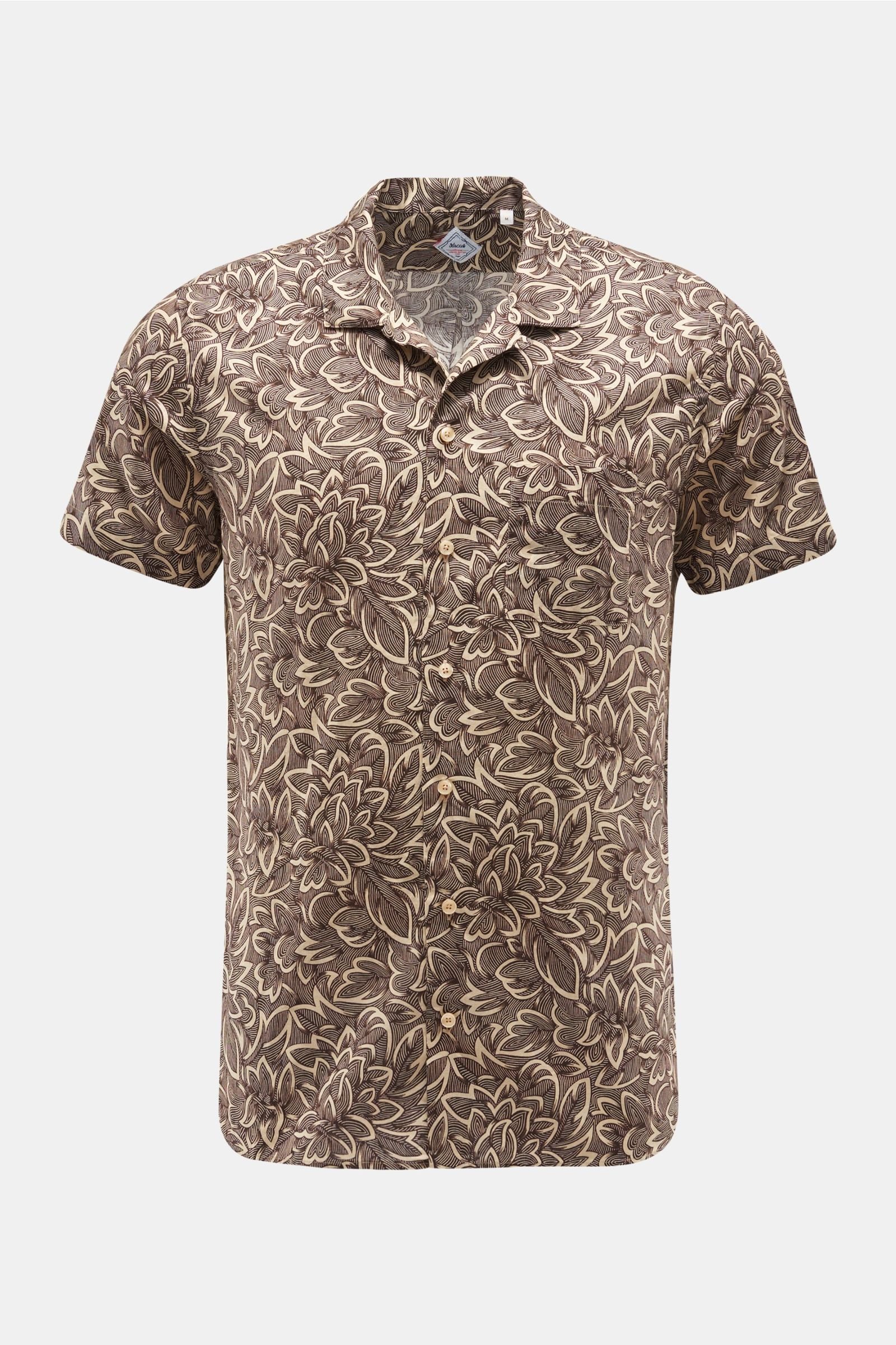 Short sleeve shirt Cuban collar dark brown/beige patterned