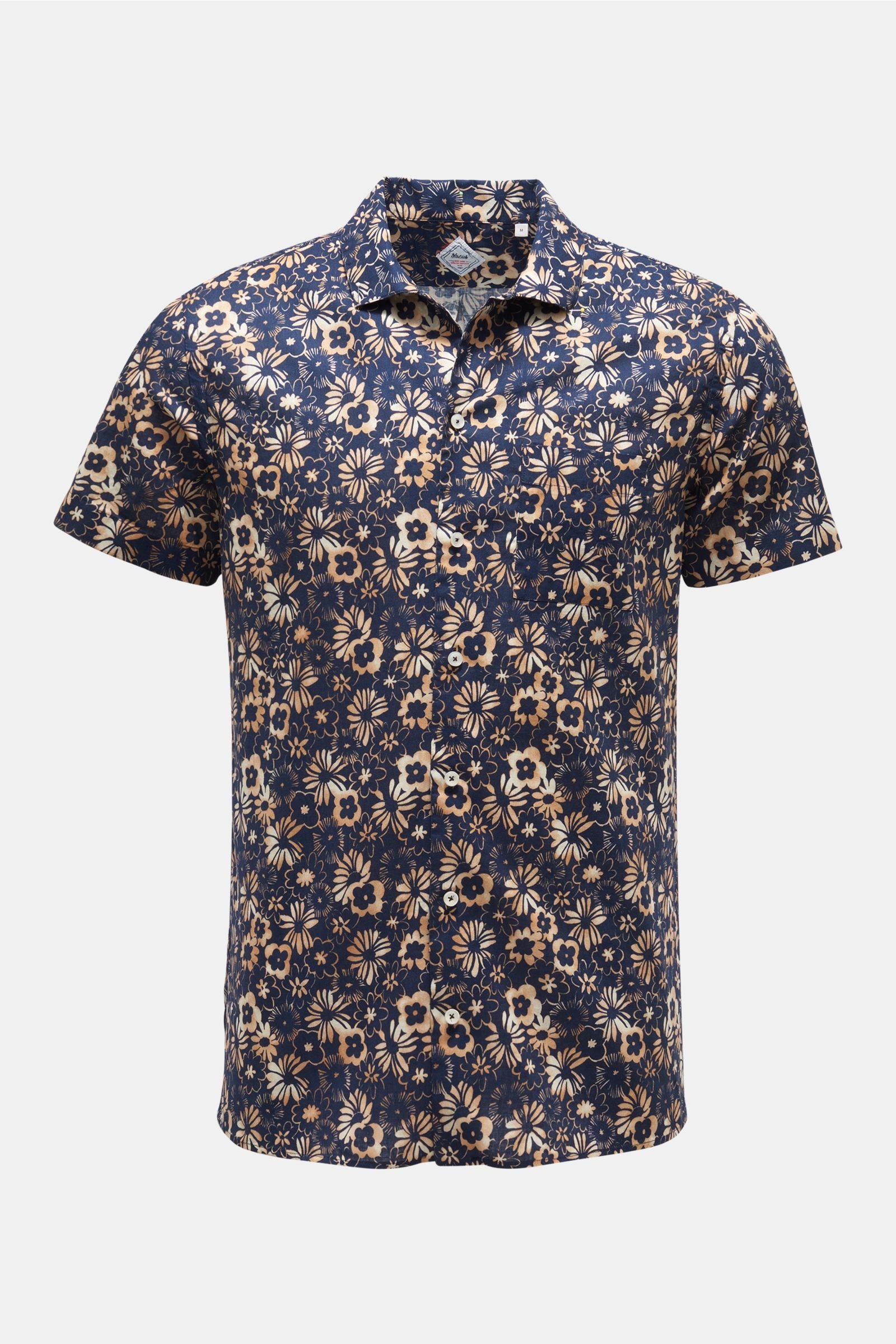 Short-sleeve shirt Cuban collar navy patterned