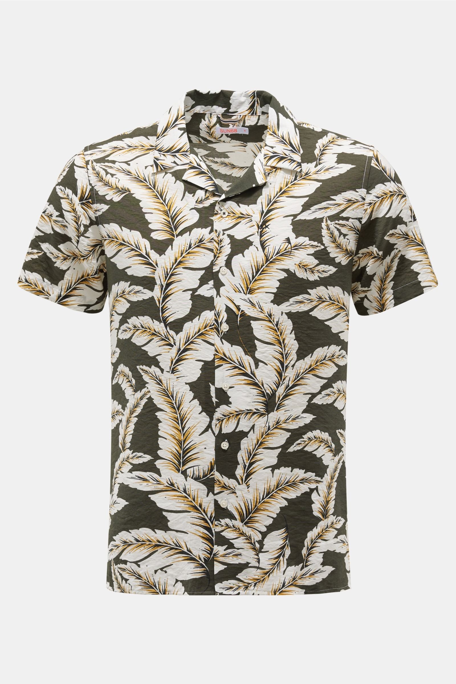 Short sleeve shirt Cuban collar olive/white patterned