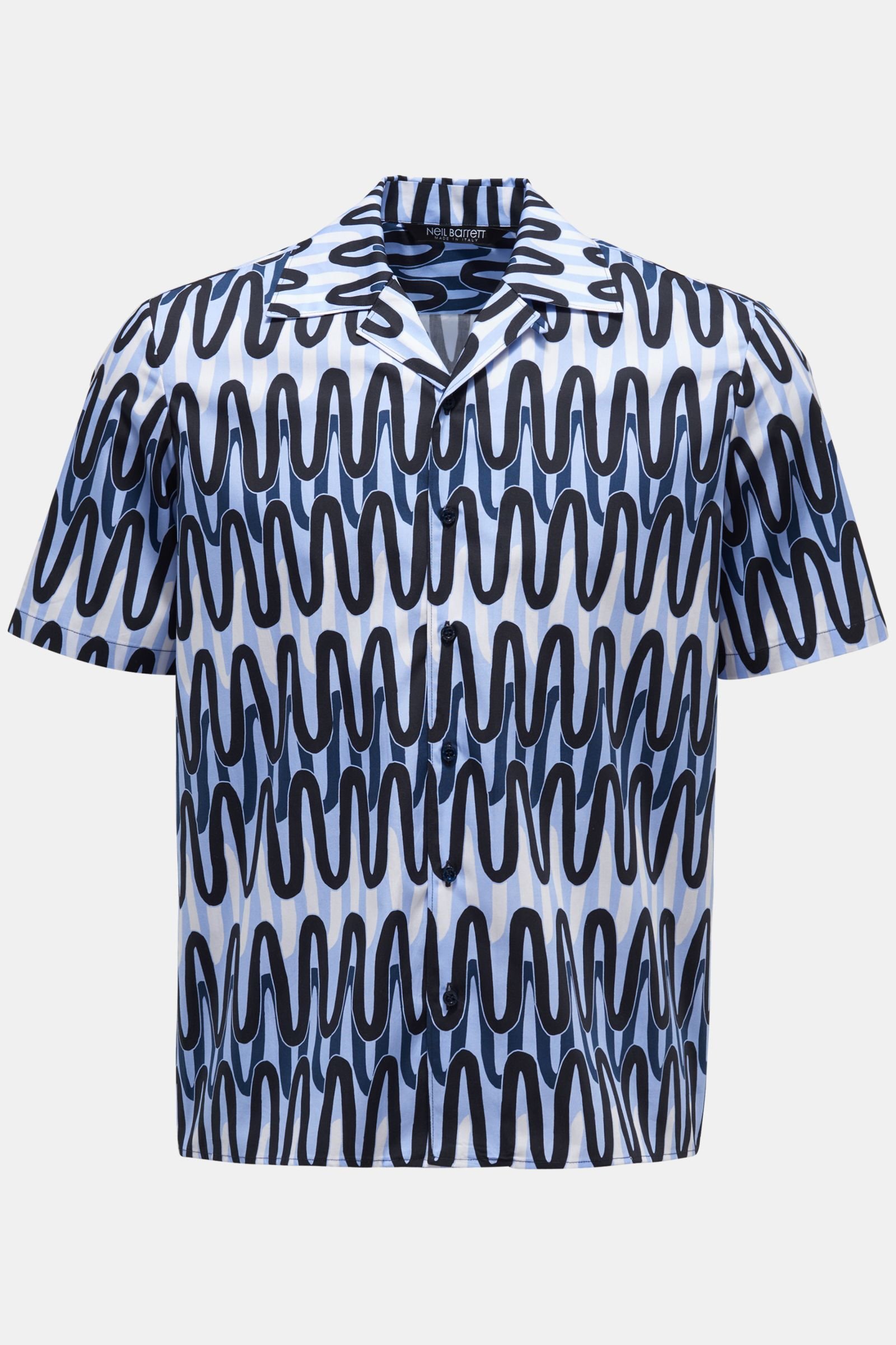 Short sleeve shirt Cuban collar light blue/black patterned