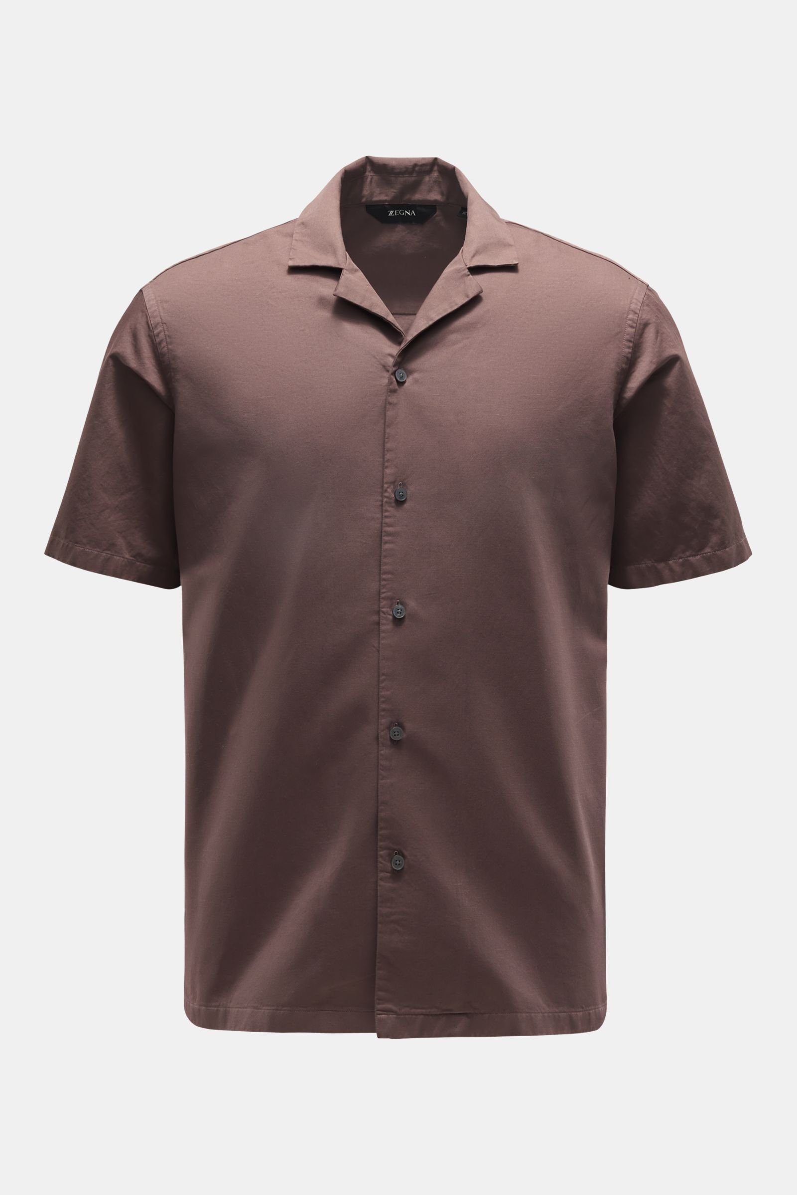 Short sleeve shirt Cuban collar dark brown