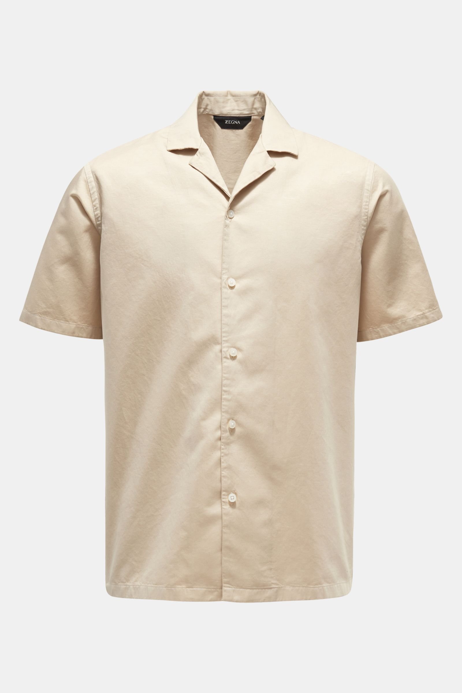 Short sleeve shirt Cuban collar beige