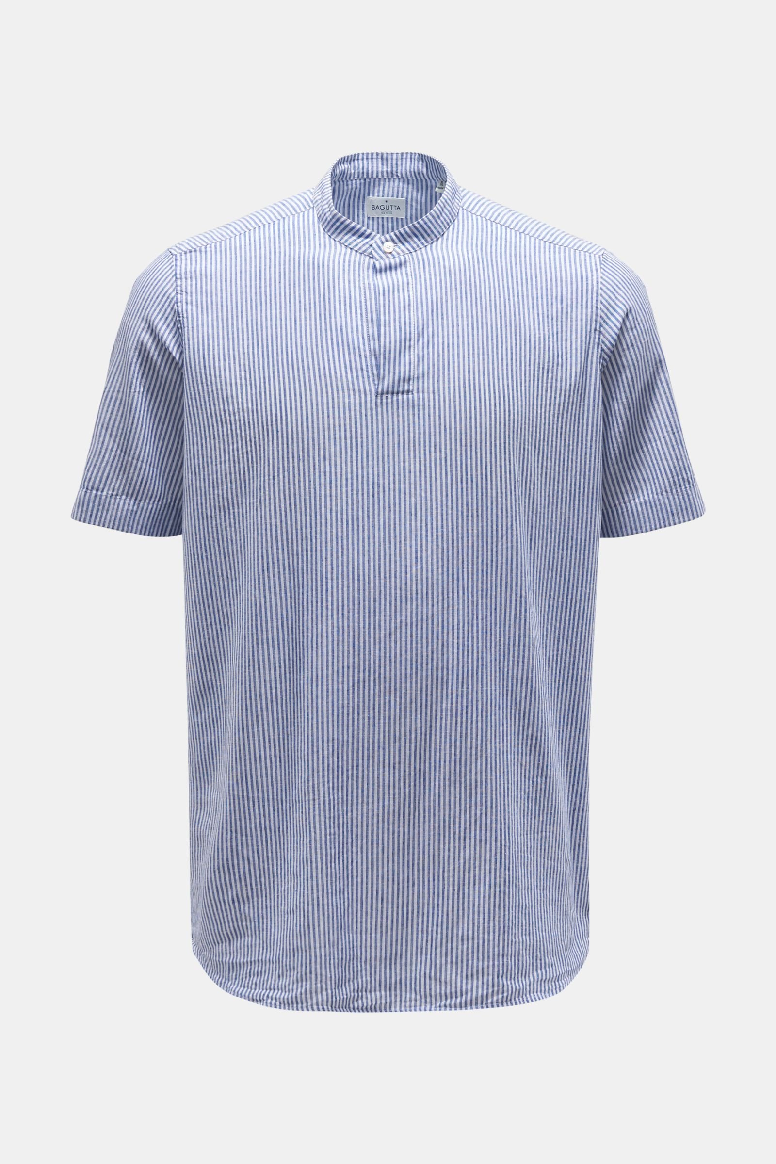 Popover short sleeve shirt 'Seoul' grandad collar navy/white striped