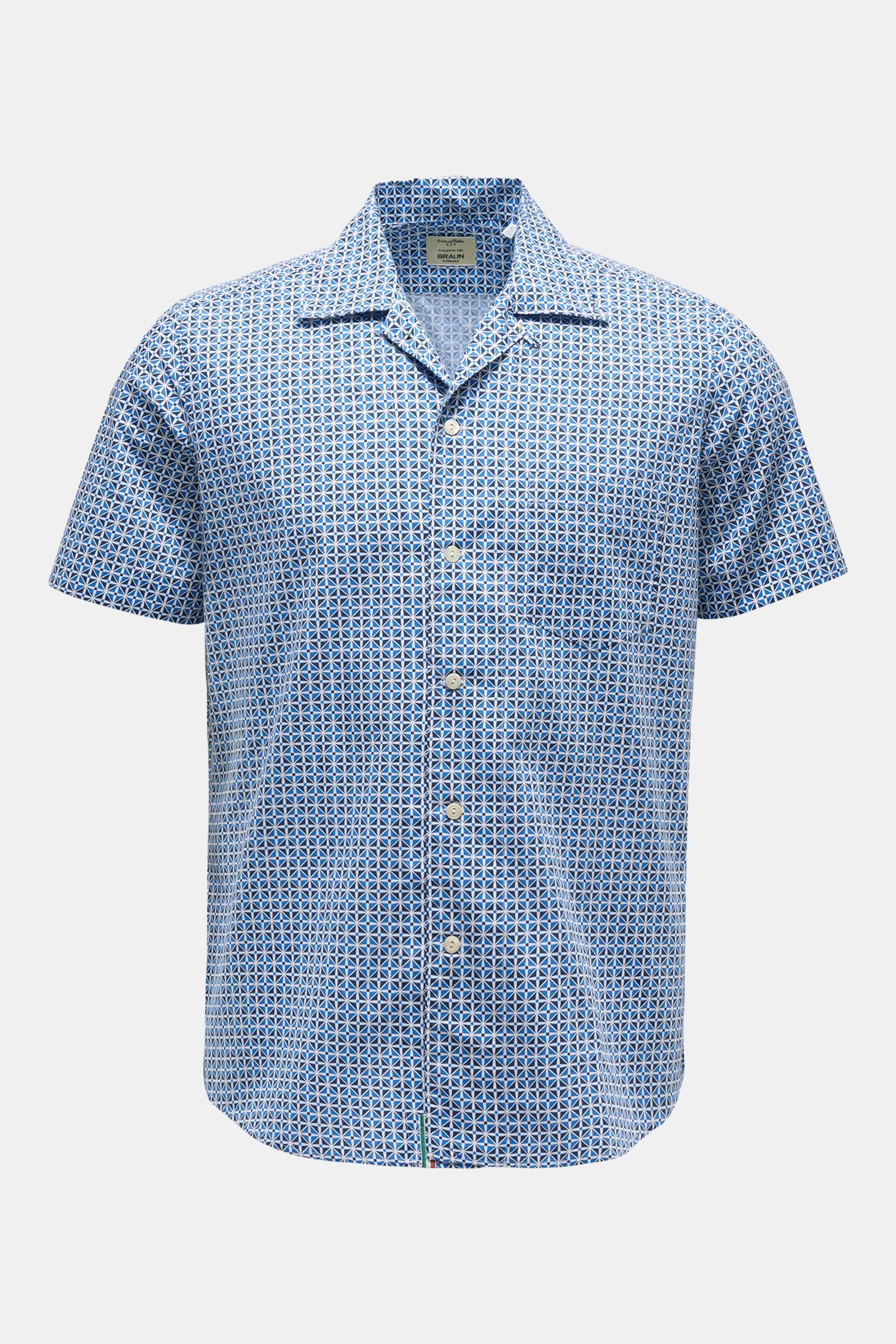 Short sleeve shirt English collar blue/navy patterned