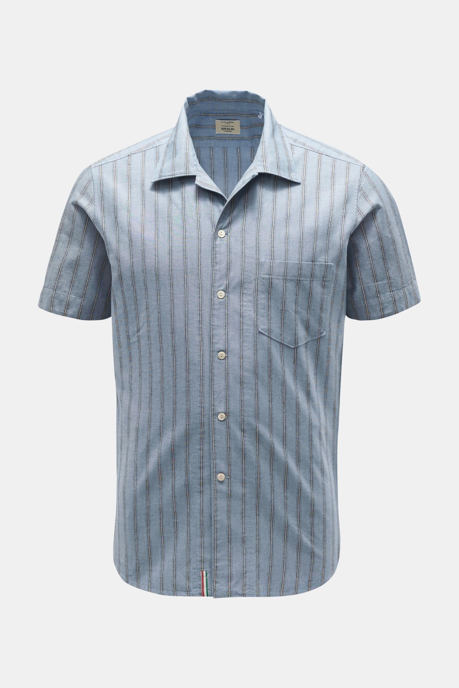 Short sleeve shirt English collar smoky blue/black striped