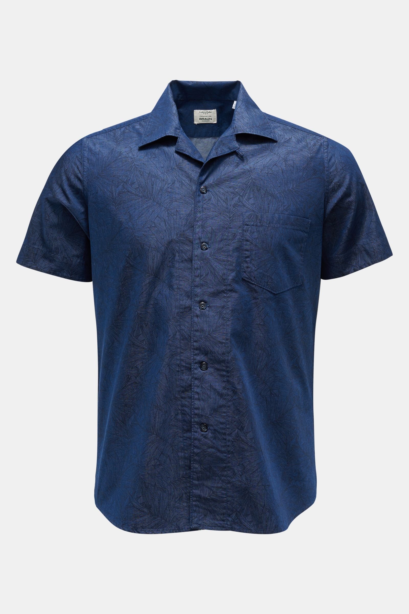 Short sleeve shirt English collar navy patterned