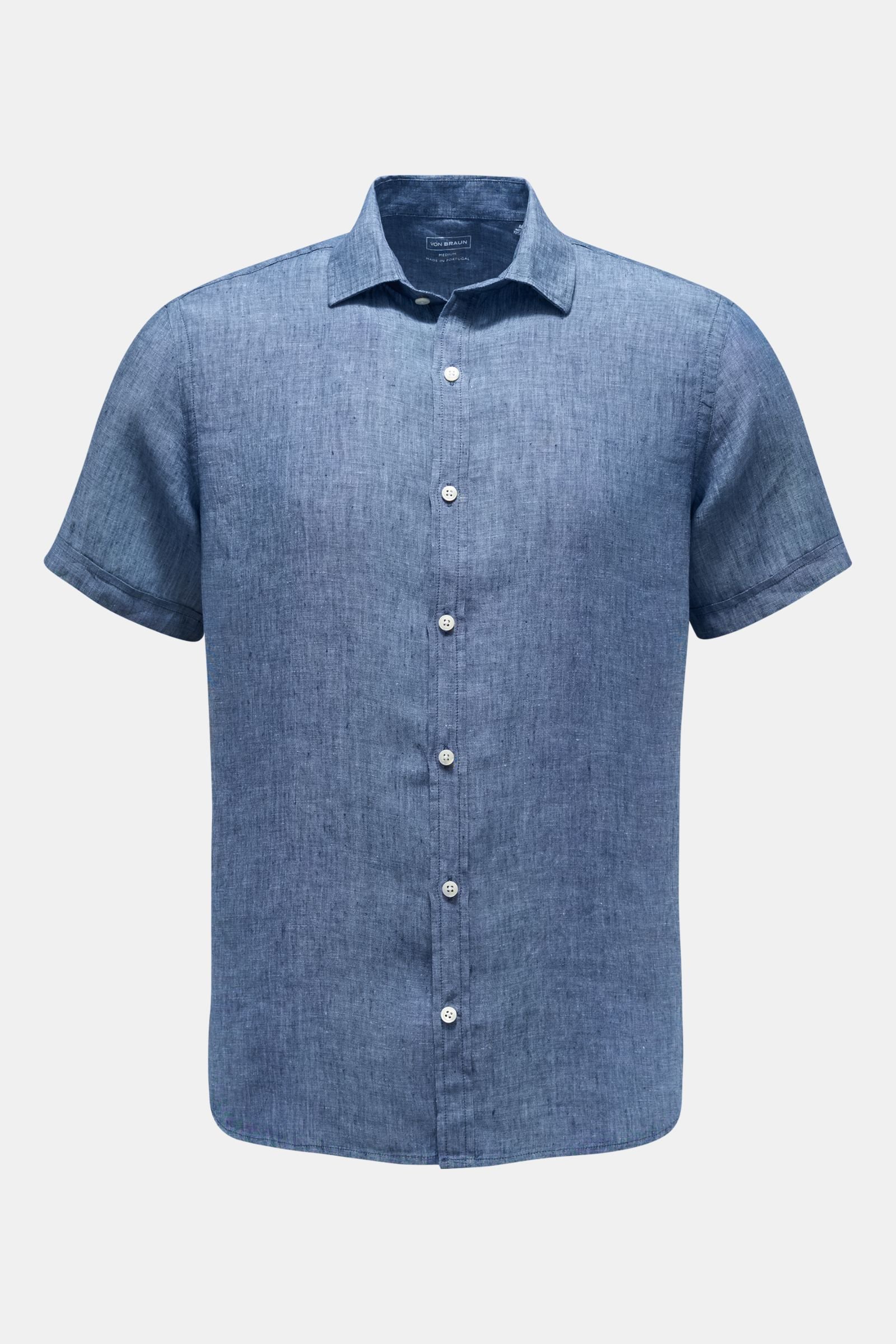 Linen short sleeve shirt Kent collar navy