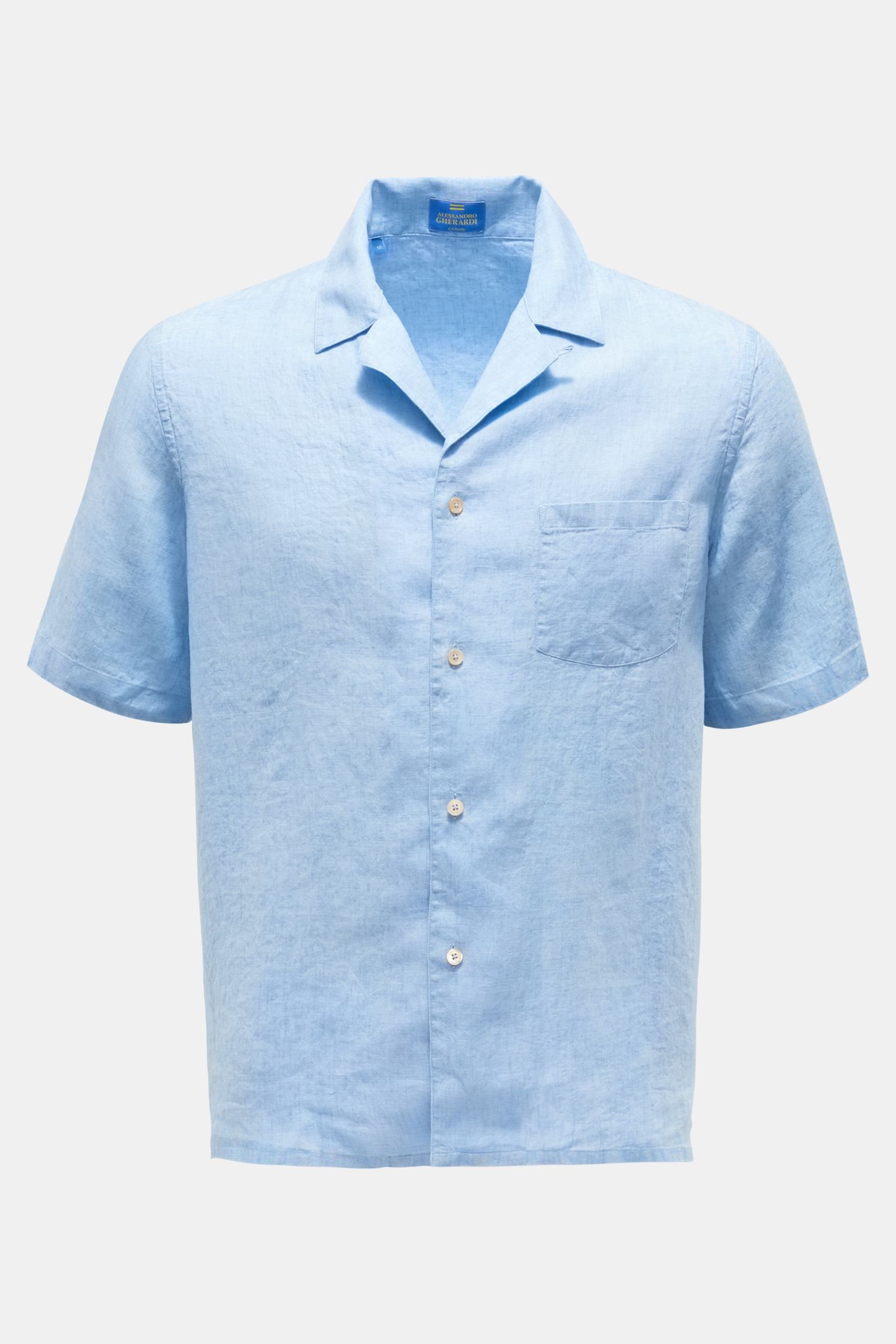 Leinen-Kurzarmhemd 'Miami' Kubanischer Kragen hellblau