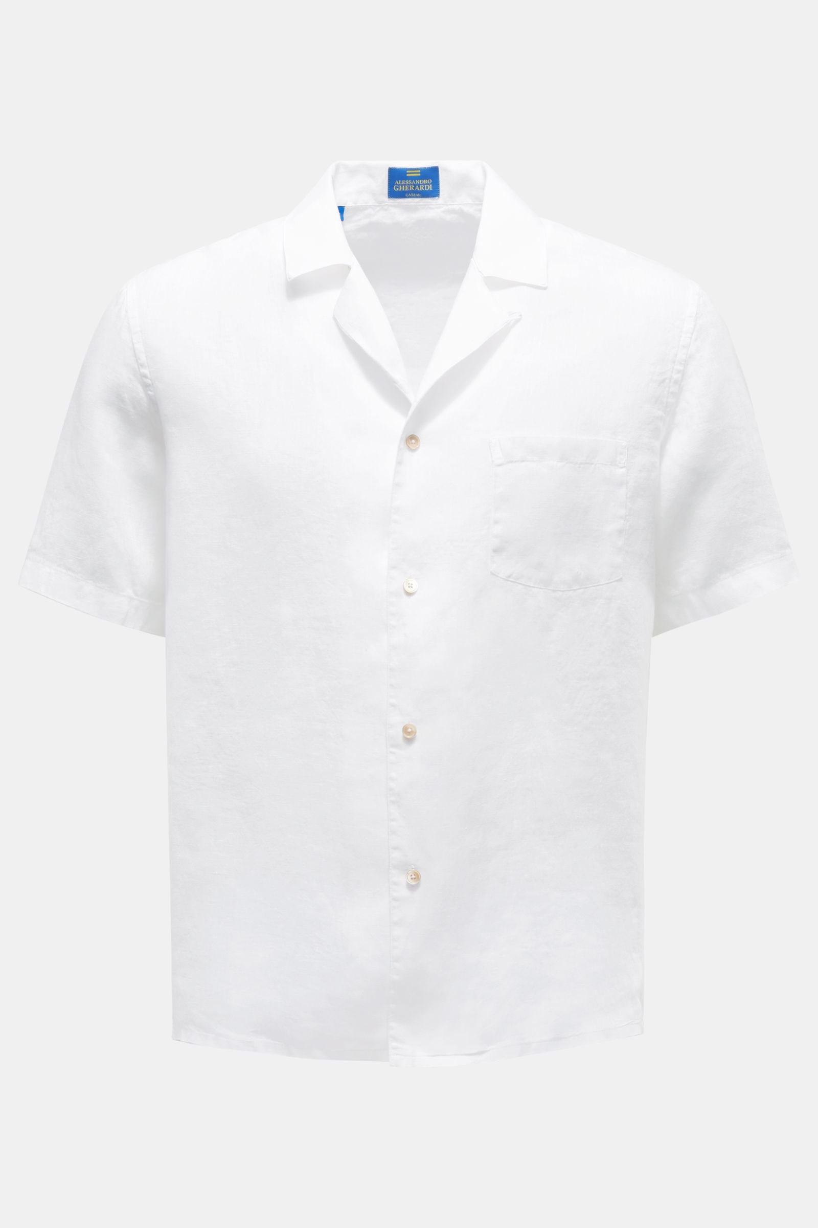 Linen short sleeve shirt 'Miami' Cuban collar white