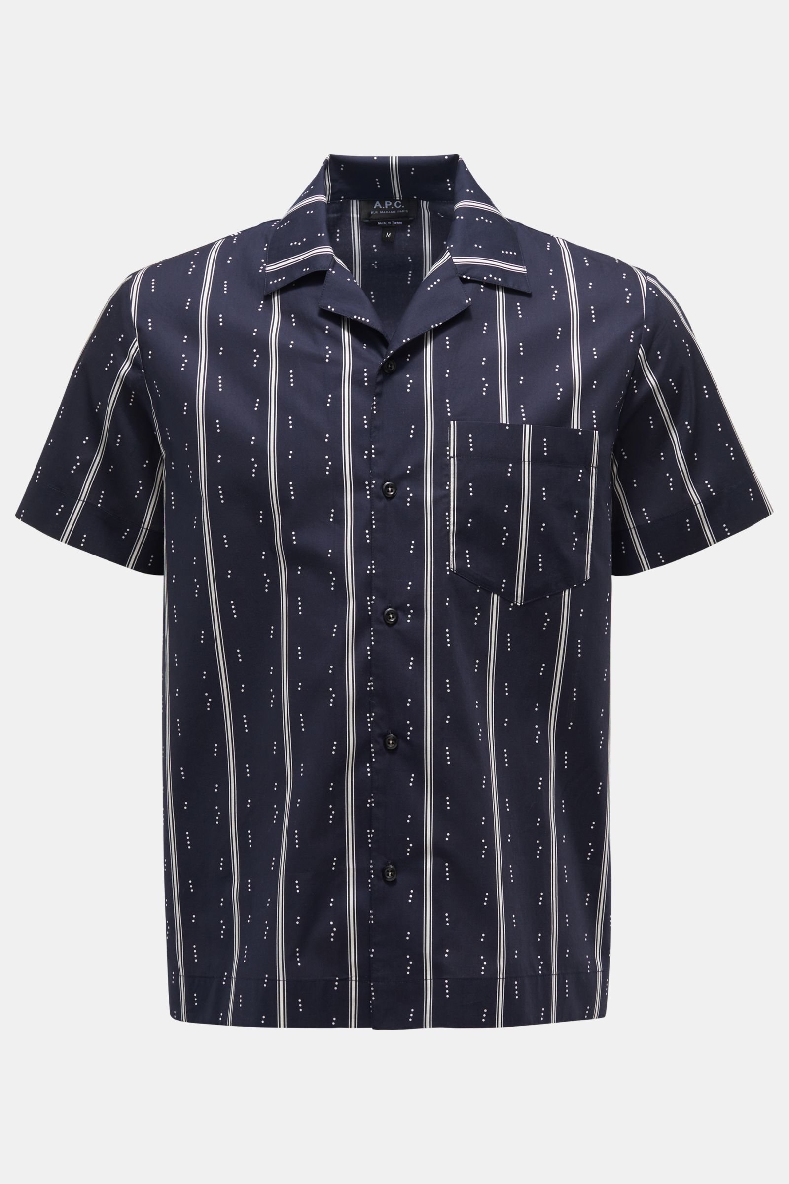 Short sleeve shirt Cuban collar navy/white striped