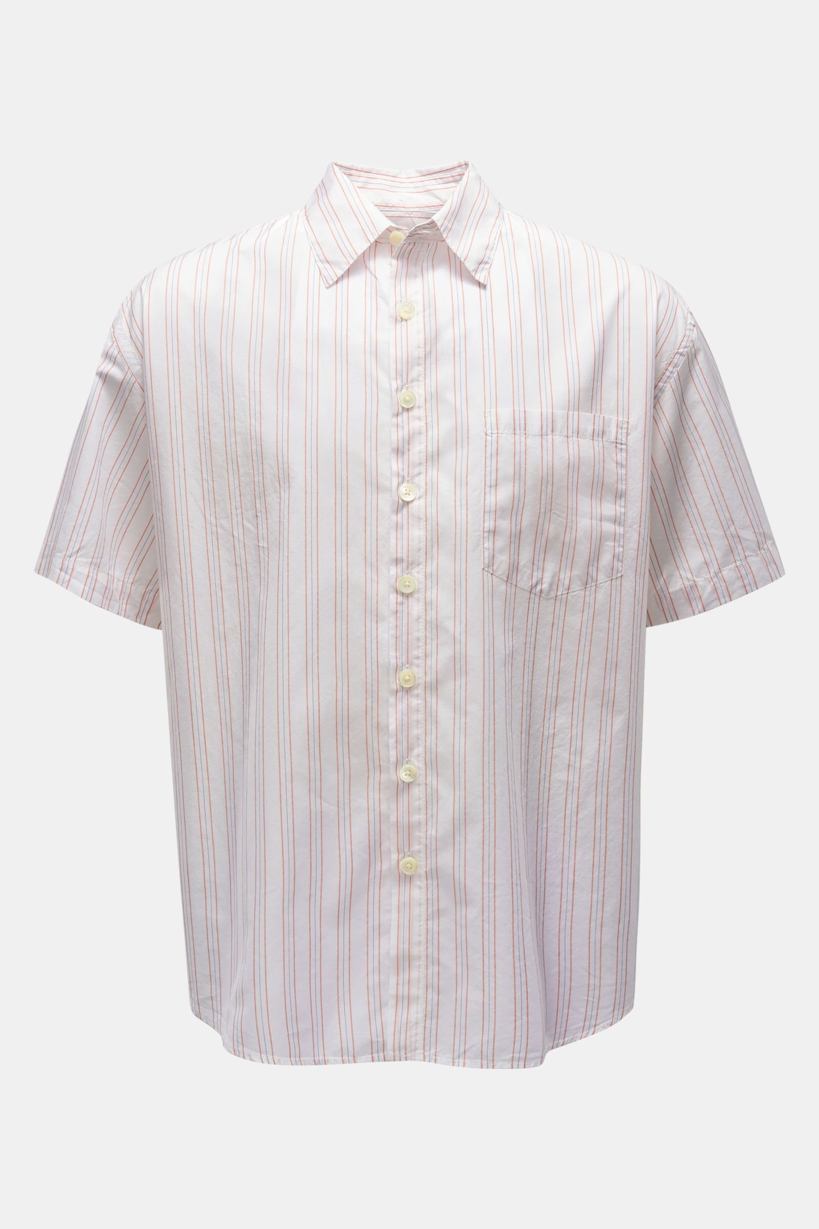 Short-sleeved shirt Kent collar white/light red/navy striped