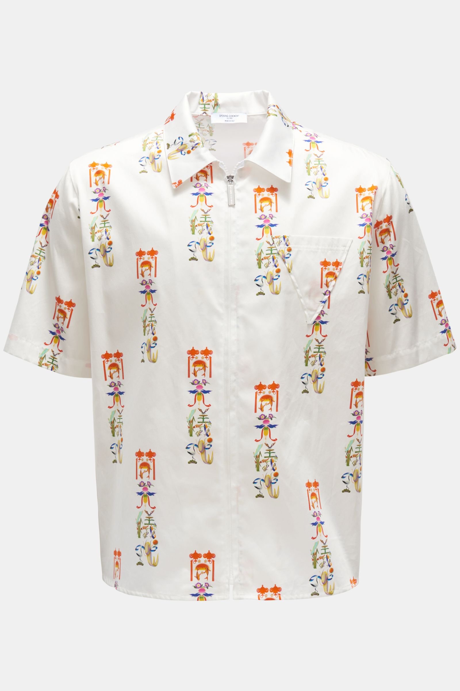 Short sleeve shirt Kent collar white/orange patterned