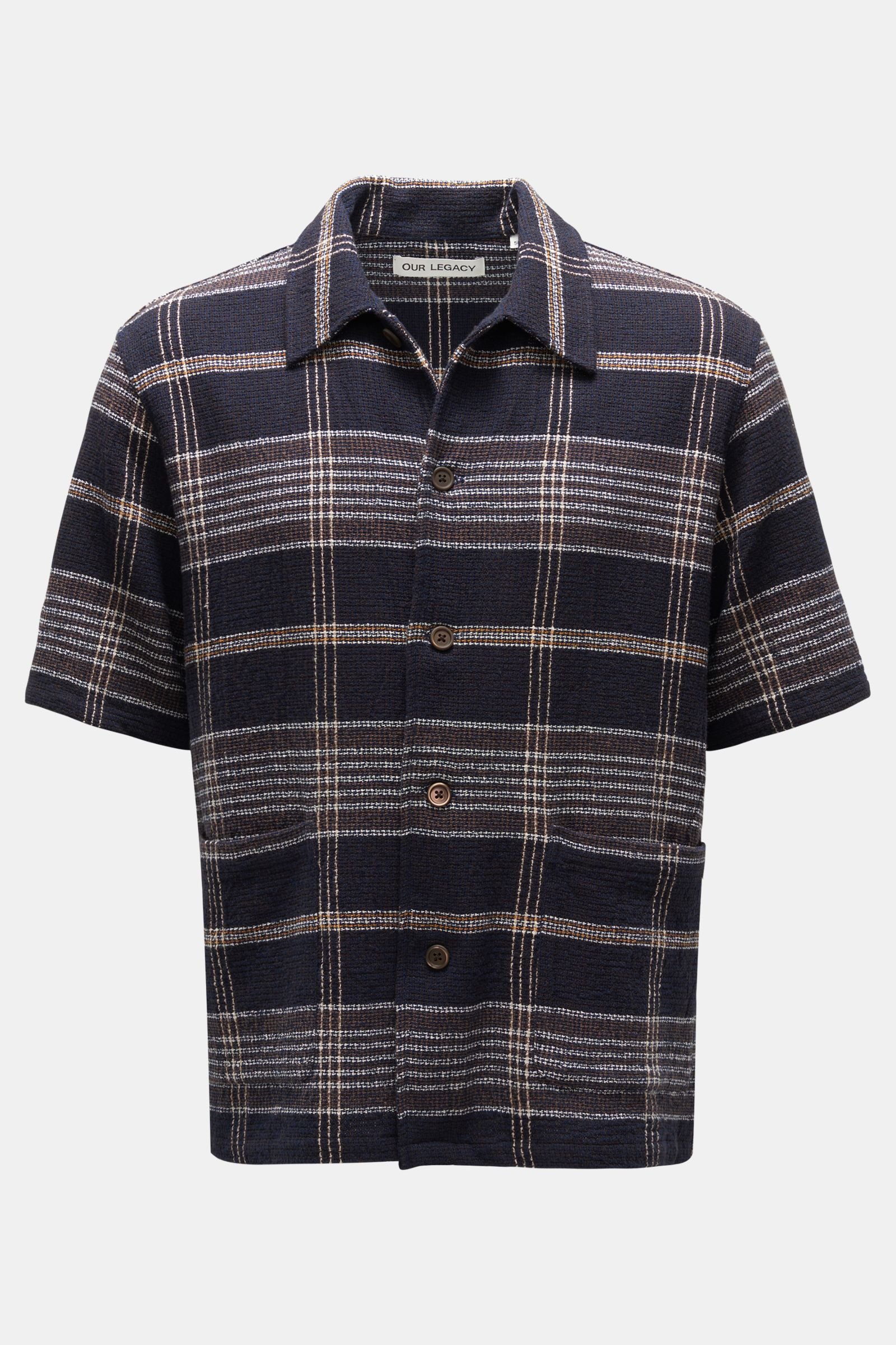 OUR LEGACY short sleeve overshirt 'Elder Shirt' navy/brown checked 