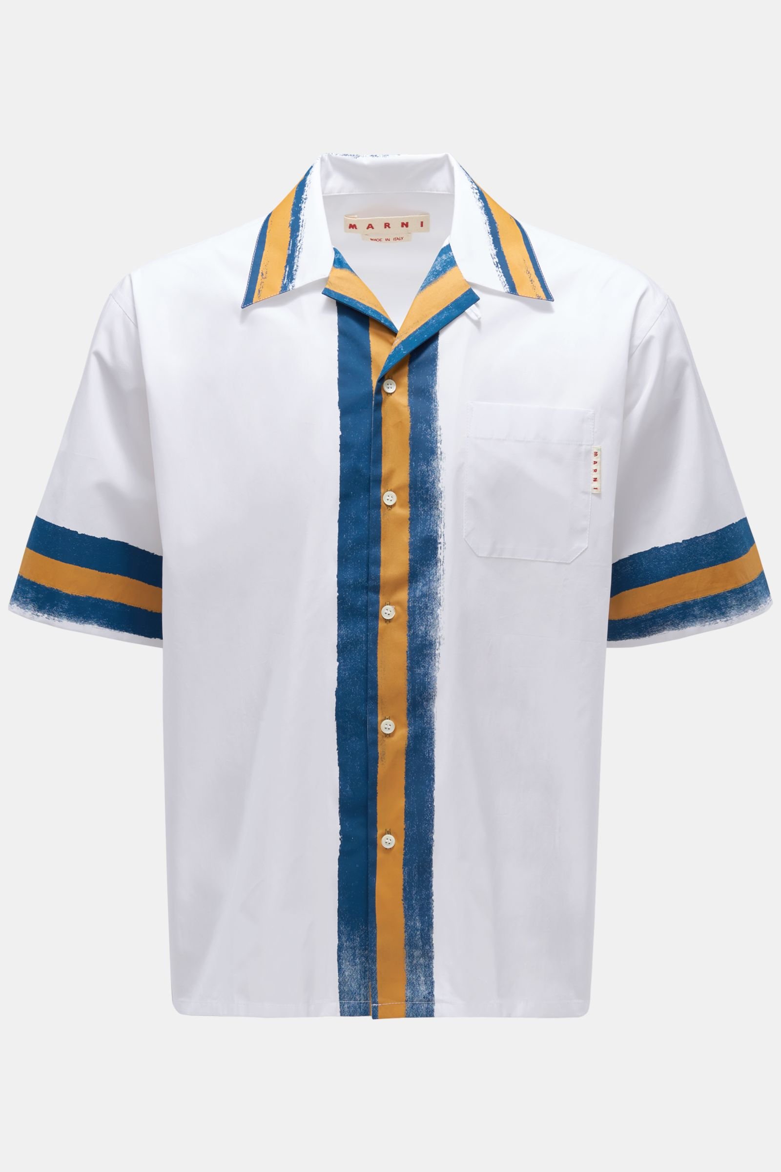 Short sleeve shirt Cuban collar white/dark blue/light brown