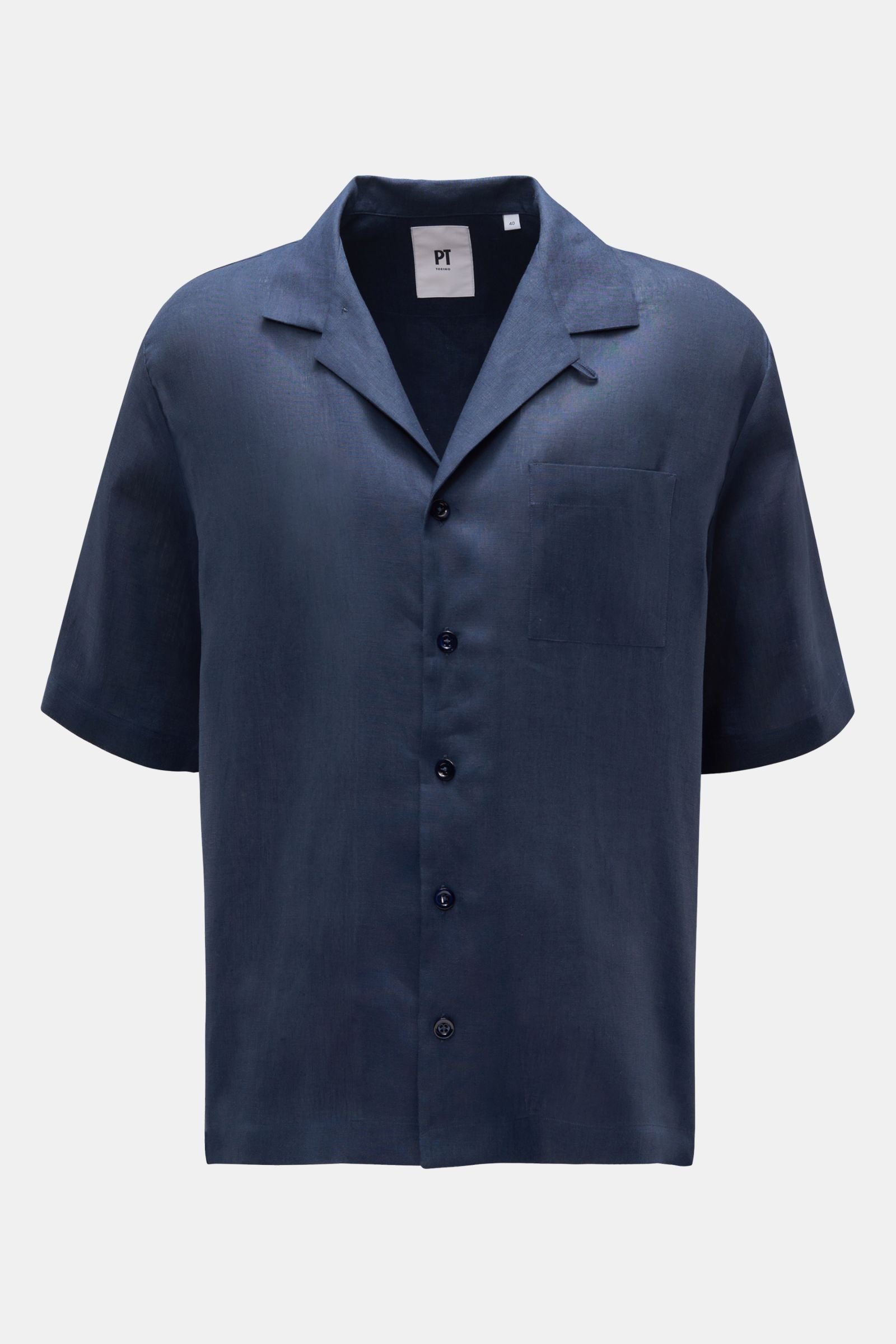 Linen short sleeve shirt Cuban collar navy