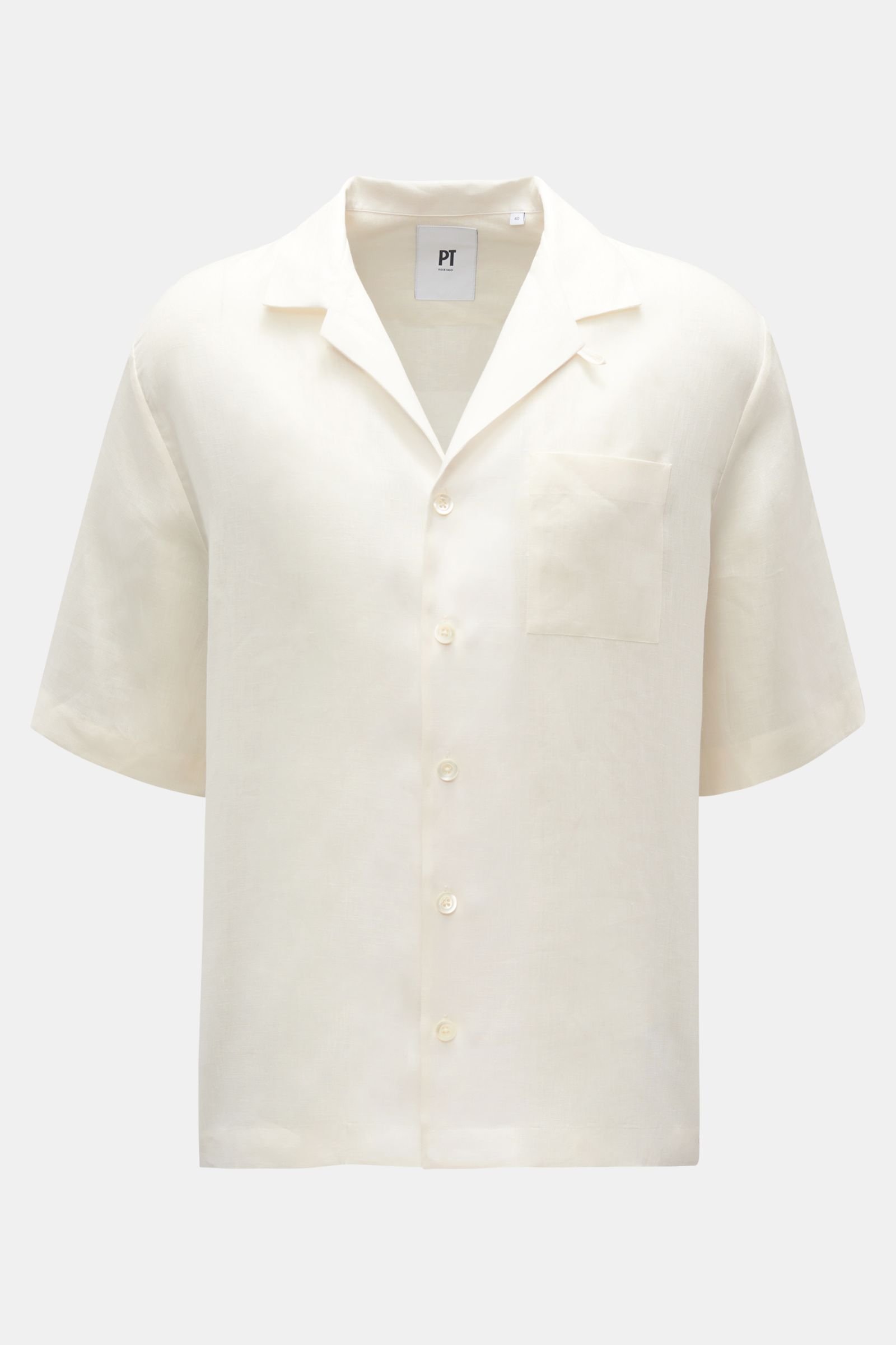 Linen short sleeve shirt Cuban collar off-white 