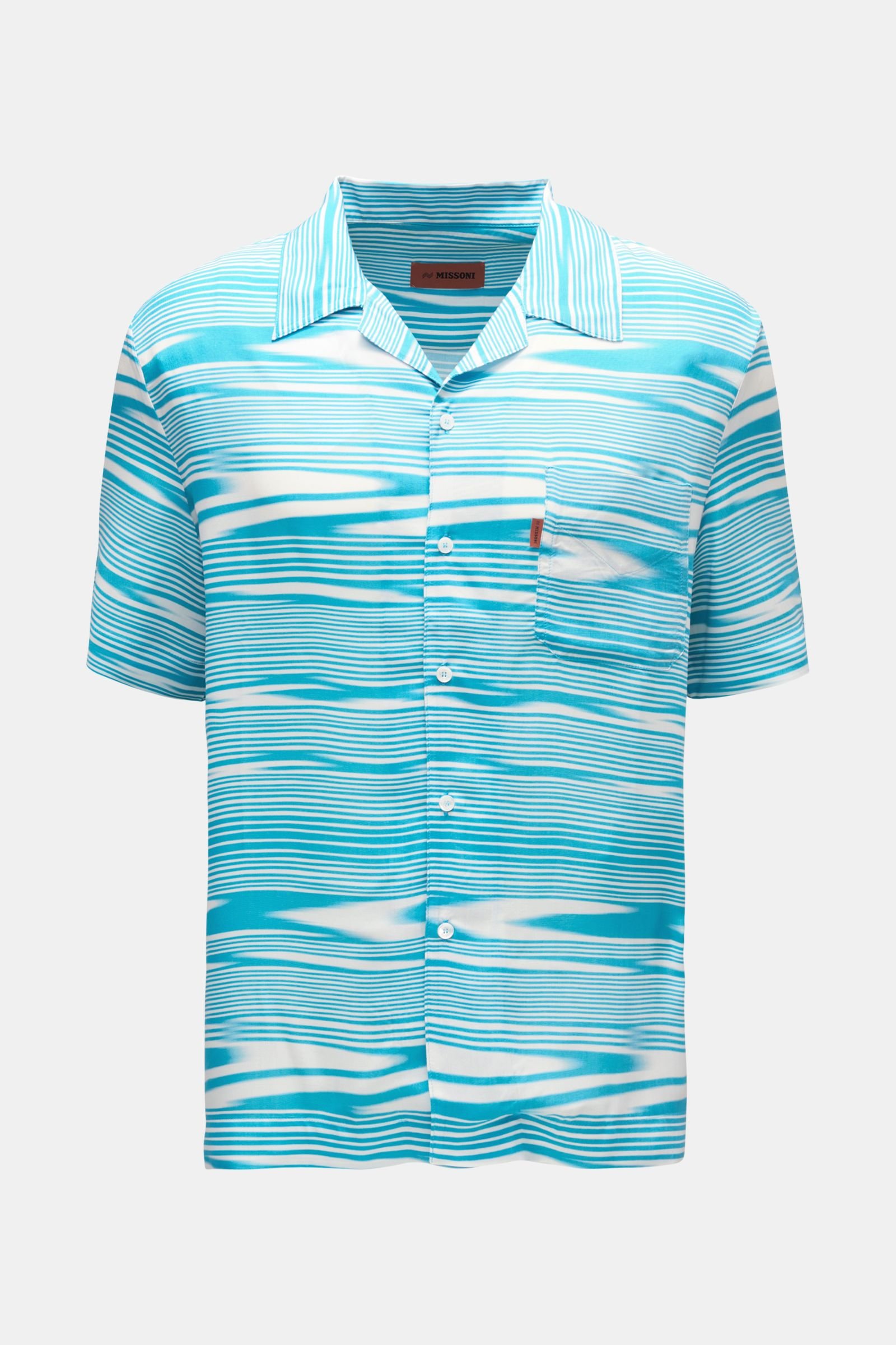 Short sleeve shirt Cuban collar turquoise/white striped