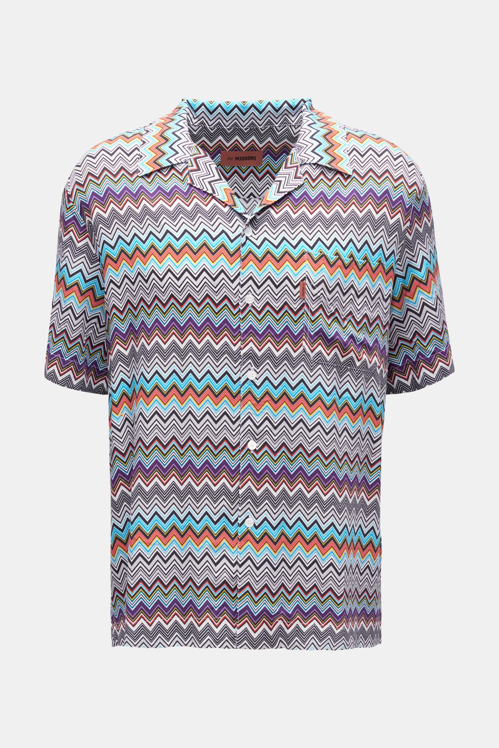 Short sleeve shirt Cuban collar purple/red/azure patterned