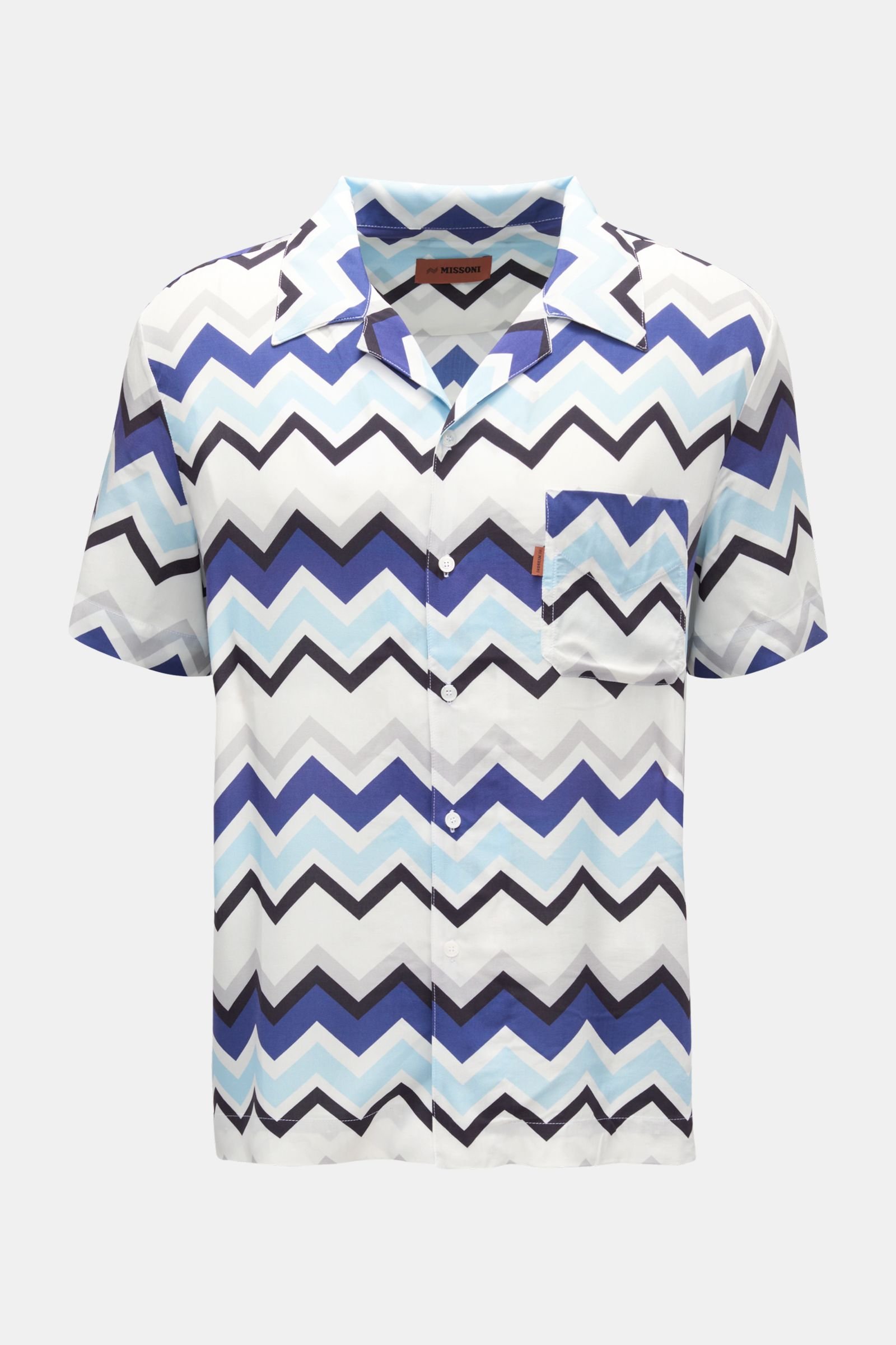 Short sleeve shirt Cuban collar navy/light blue/white patterned