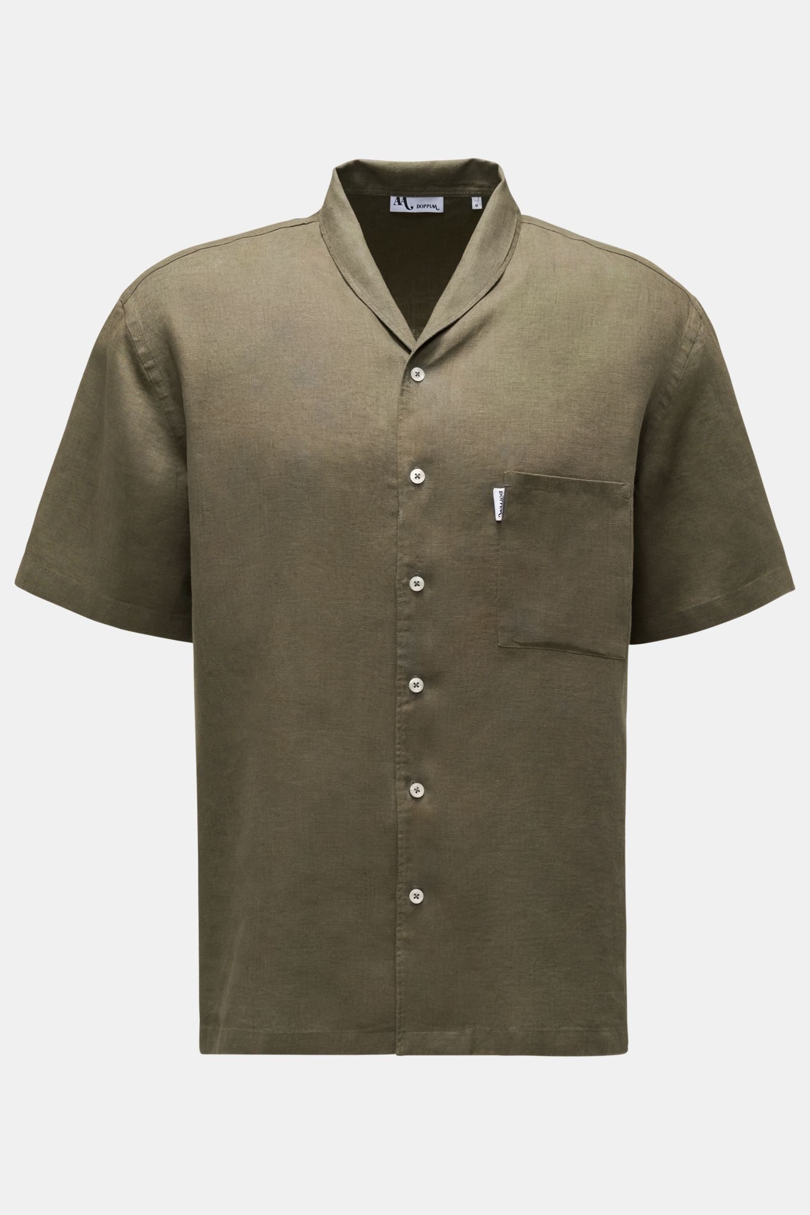 Linen short sleeve shirt 'Aarpino' shawl collar olive