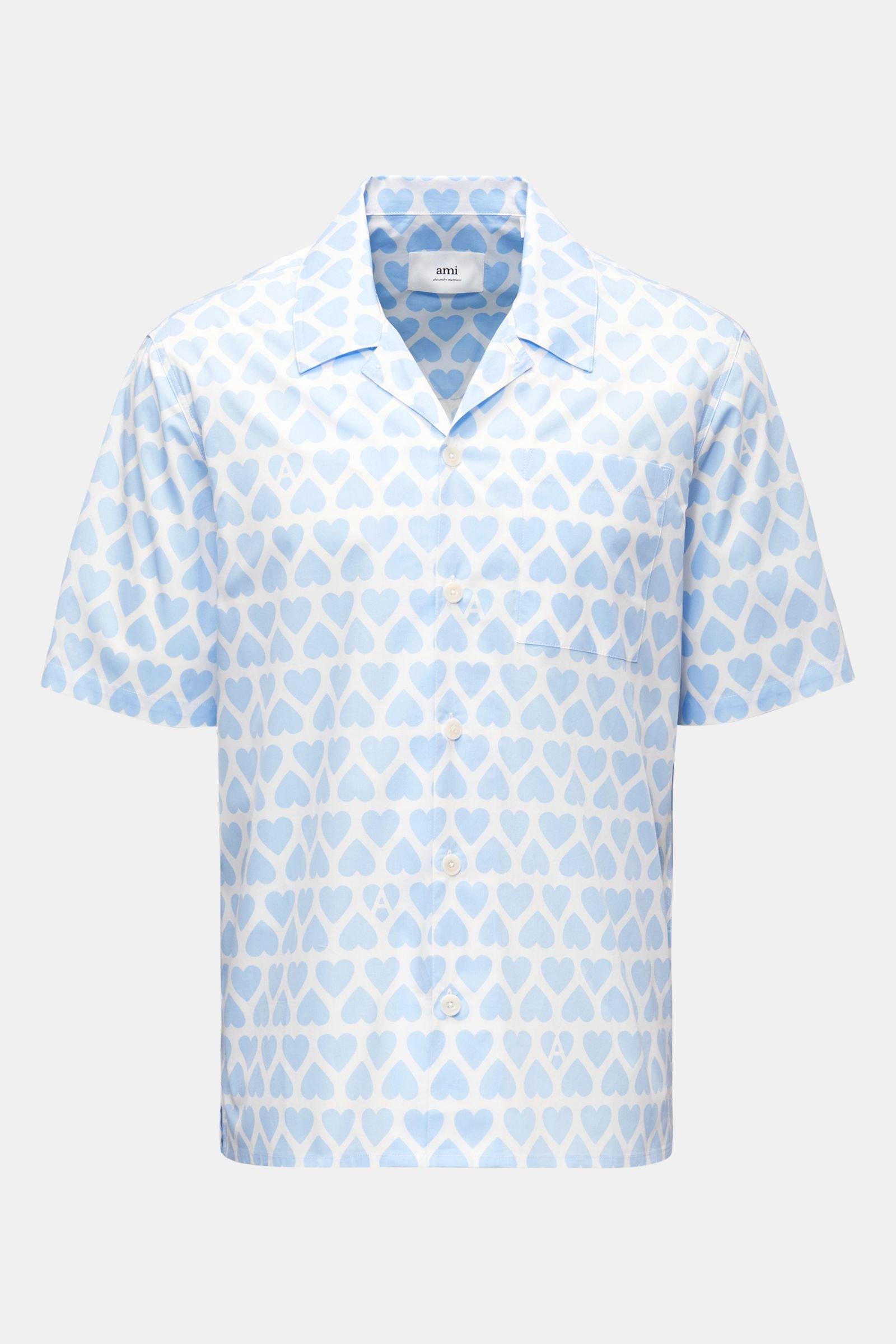 Short sleeve shirt Cuban collar light blue/white patterned