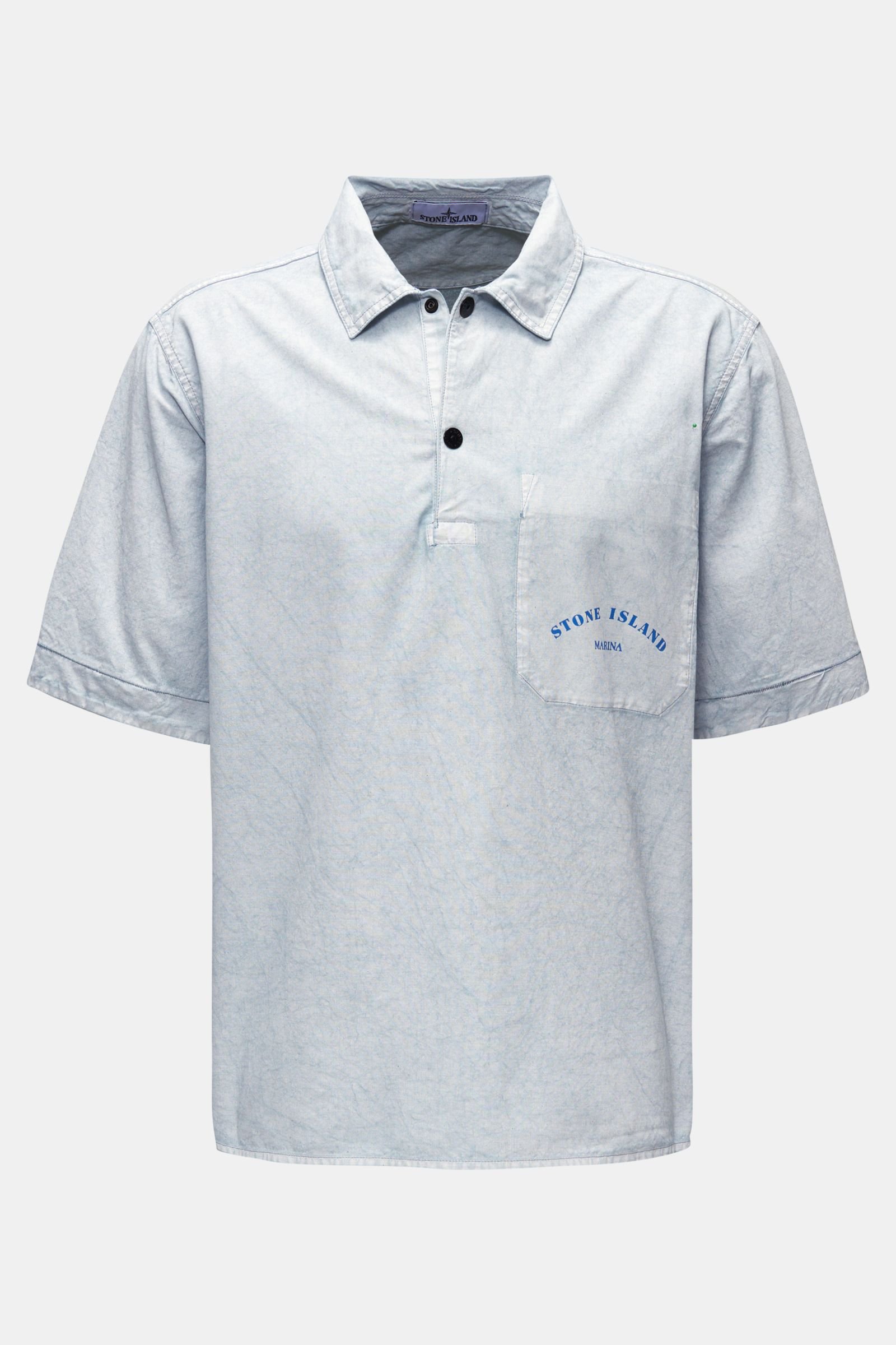 Popover short sleeve shirt 'Marina' Kent collar smoky blue