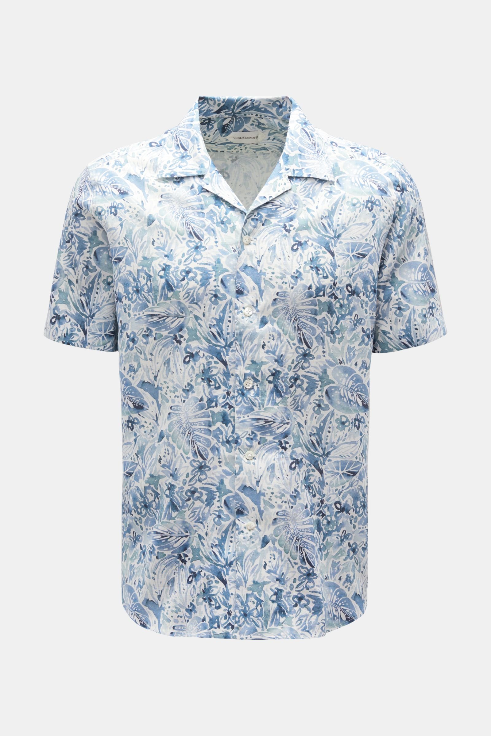 Short sleeve shirt Cuban collar smoky blue/white patterned