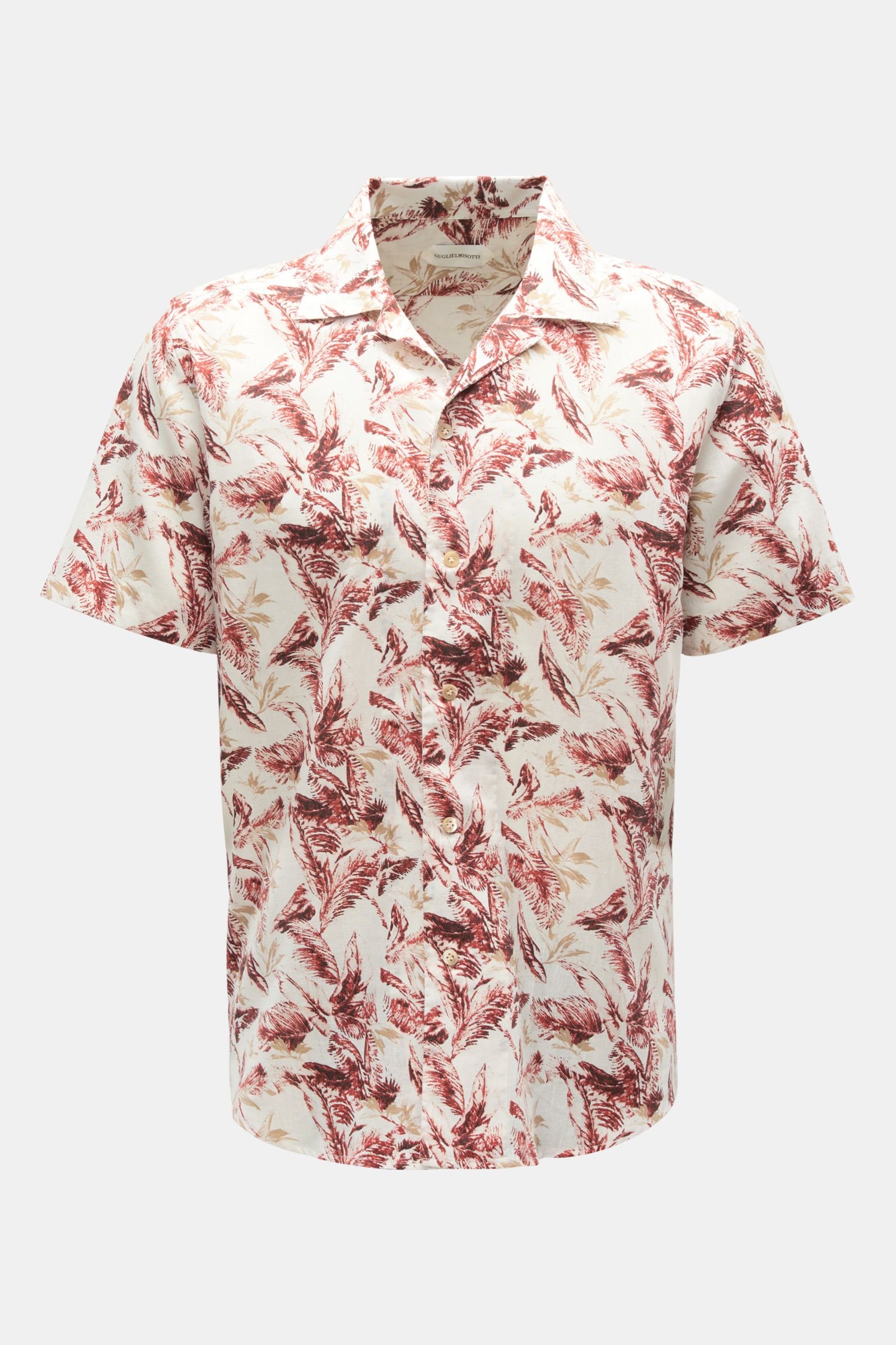 Short sleeve shirt Cuban collar dark red/white patterned