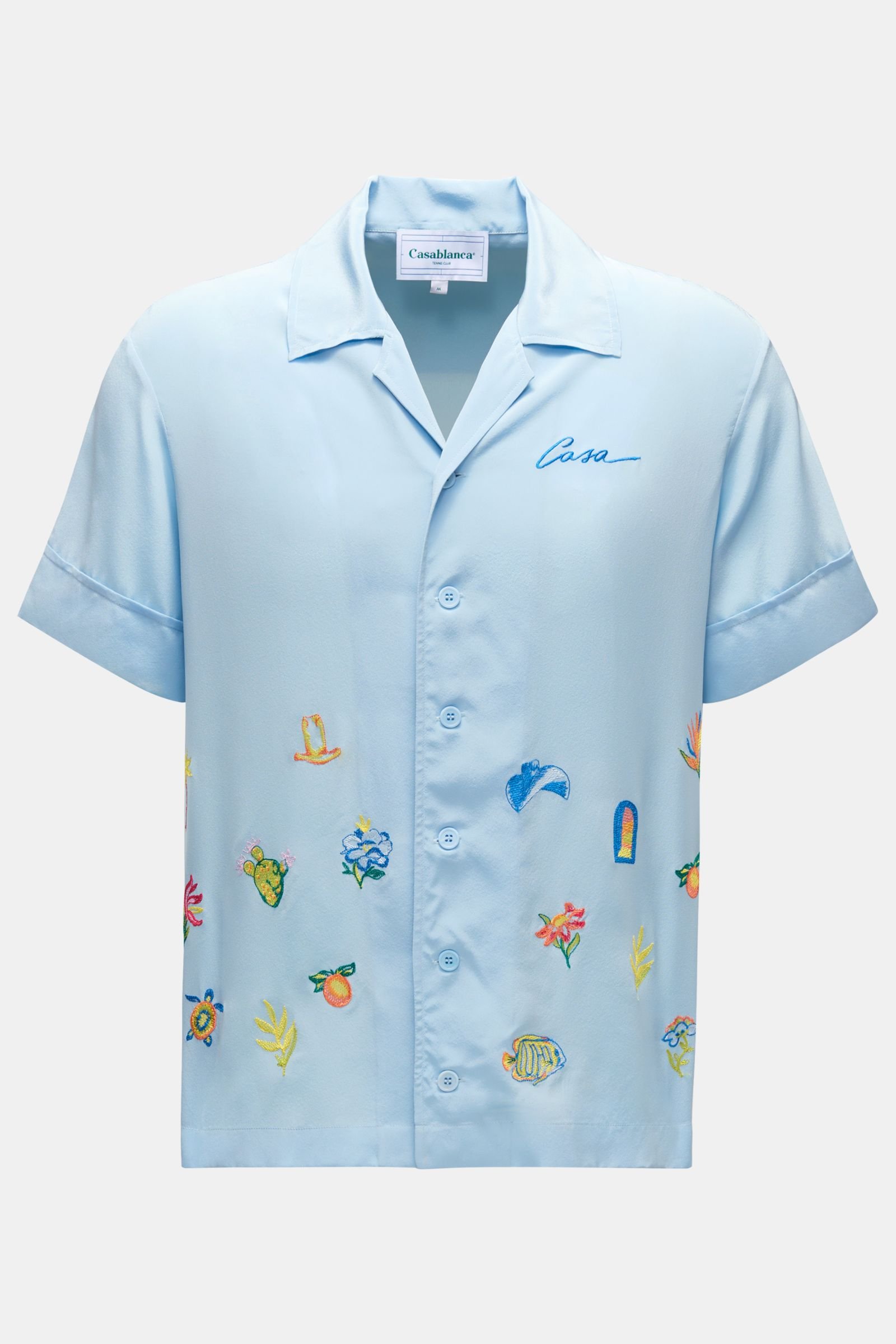 Silk short sleeve shirt 'Casa Icons' Cuban collar light blue