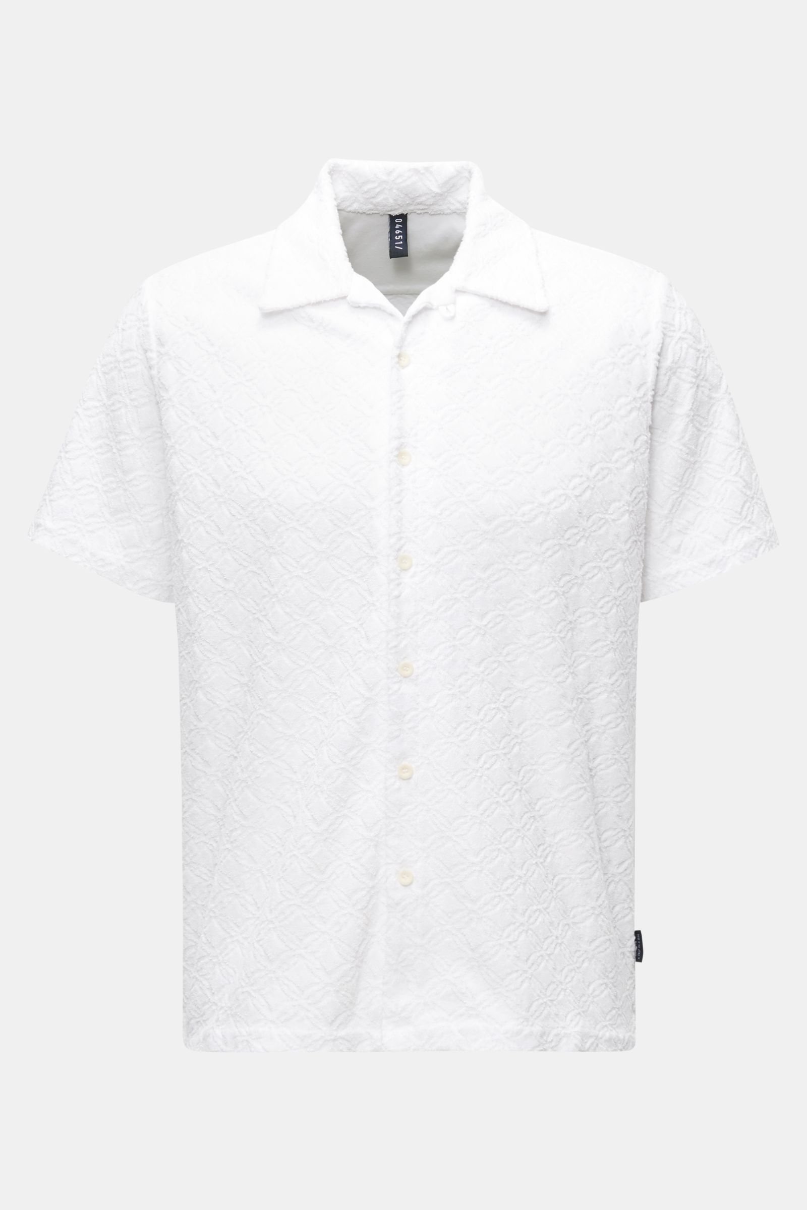 Frottee-Kurzarmhemd 'Terry Shirt' Kent-Kragen weiß gemustert