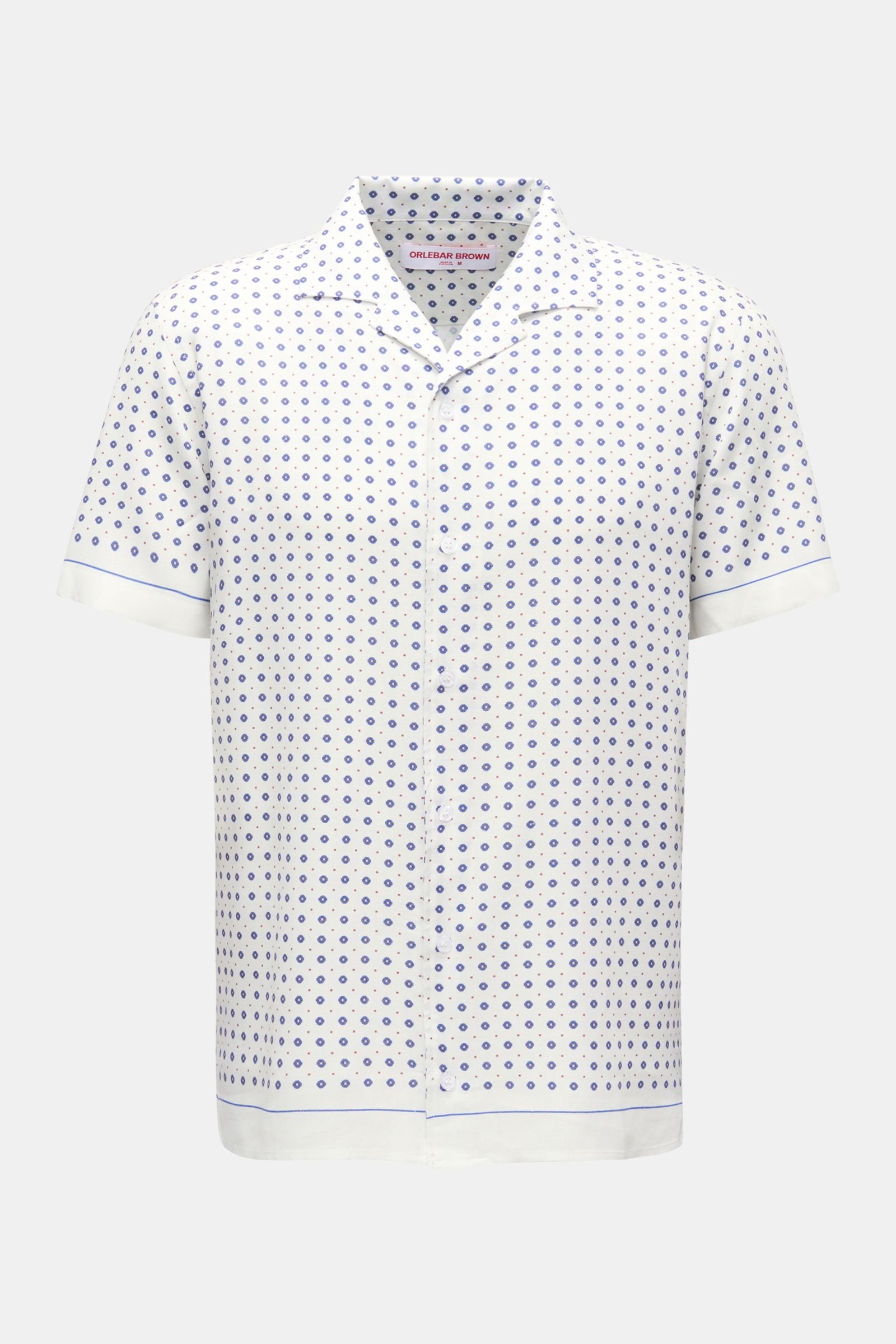 Short-sleeved shirt 'Hibbert Cravat' Cuban collar off-white/navy patterned