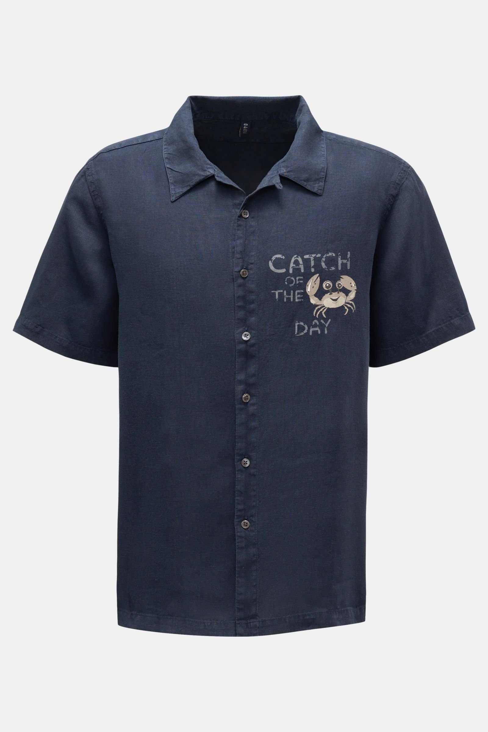 Linen short-sleeved shirt 'Crab' Kent collar navy