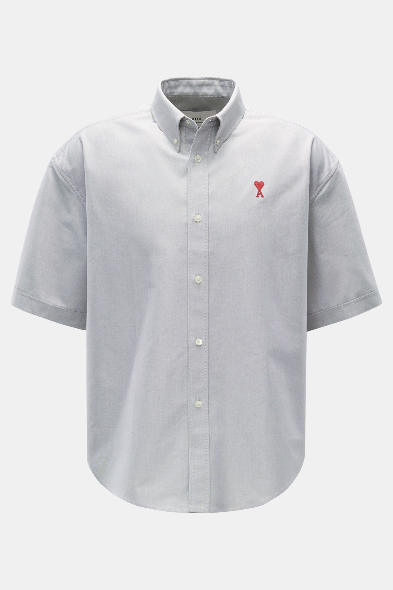 Ami Paris Short sleeve shirt button-down collar 'Loden' light grey