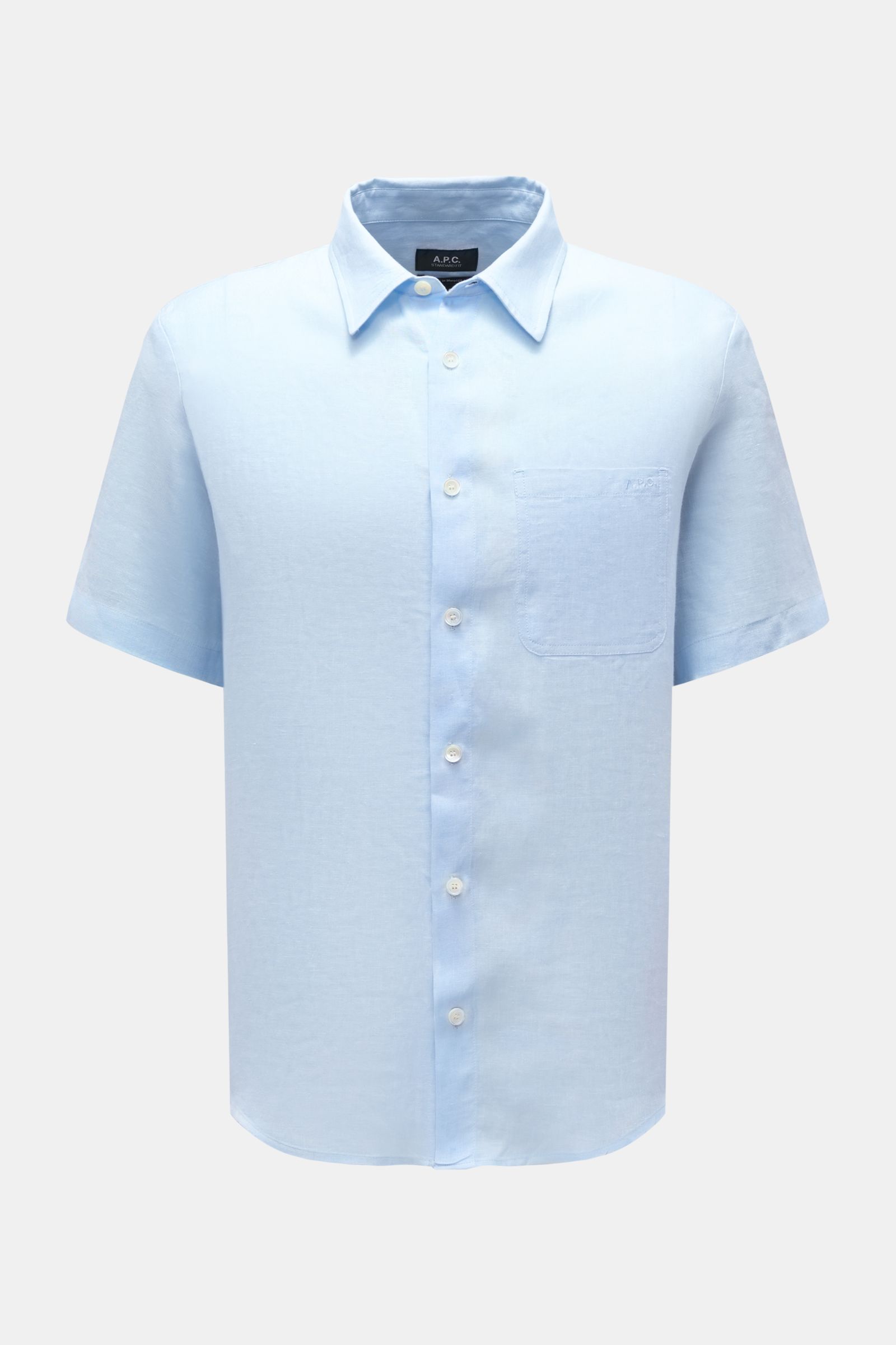 A.P.C. Linen short sleeve shirt 'Liaek' Kent collar light blue