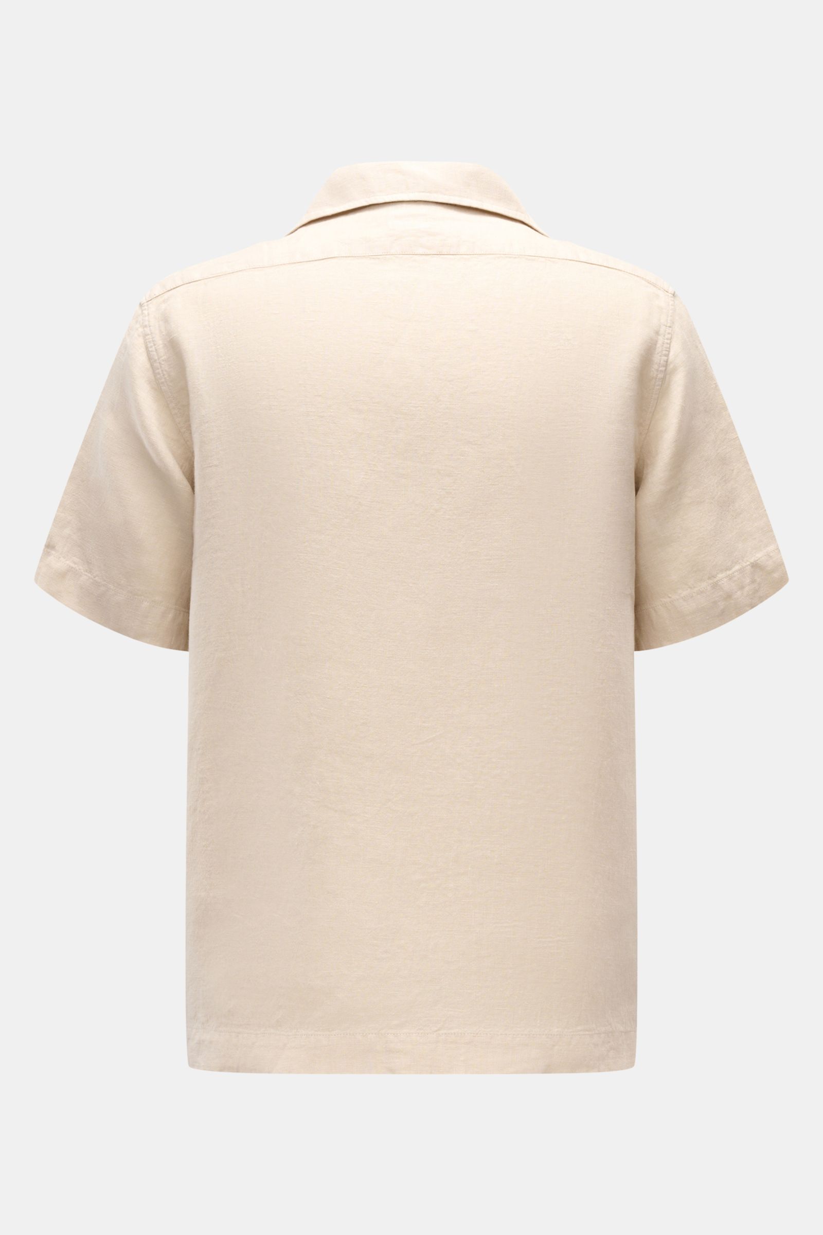 Rückansicht des beigen 04651/ A trip in a bag Leinen-Kurzarmhemd Kubanischer Kragen aus reinem Leinen mit luftigem Tragegefühl.